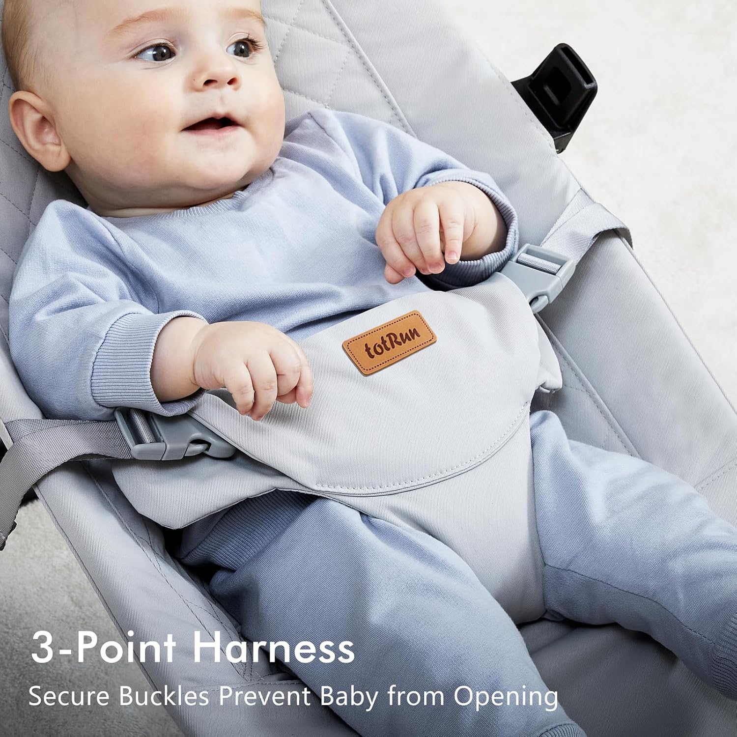 Detalle de TotRun Baby Bouncer Chair, Light Grey with Adjustable Recline and Harness