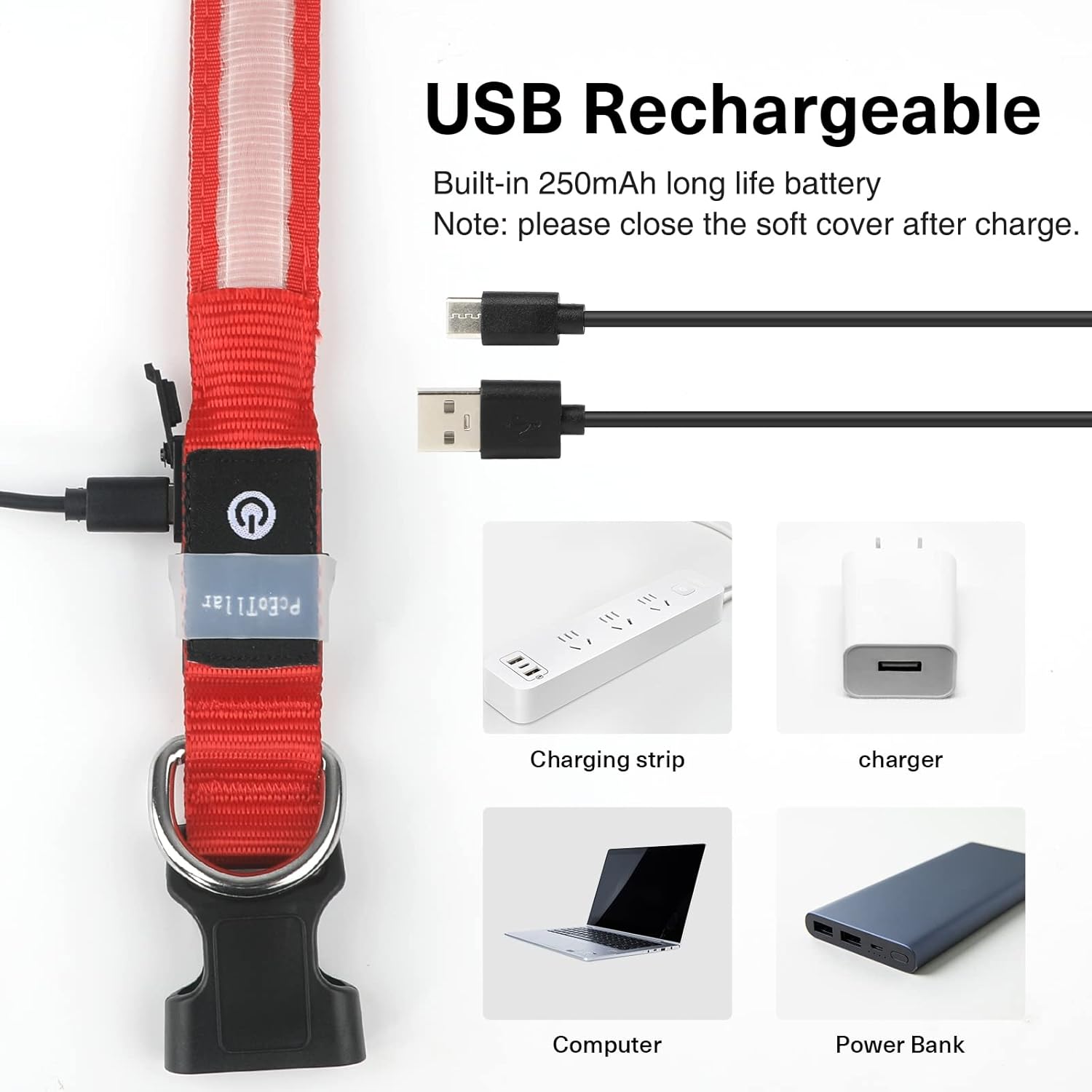 Thumbnail 2 de PcEoTllar Collar LED Recargable para Perros