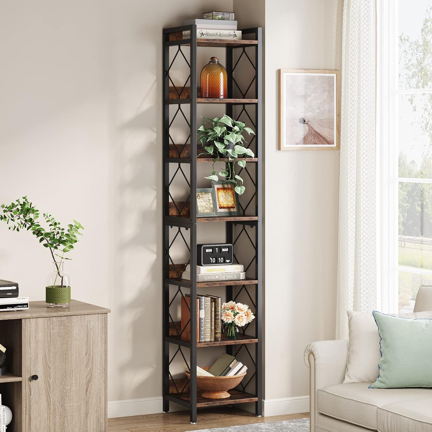 Thumbnail 4 de Tribesigns Narrow Bookshelf 7-Tier