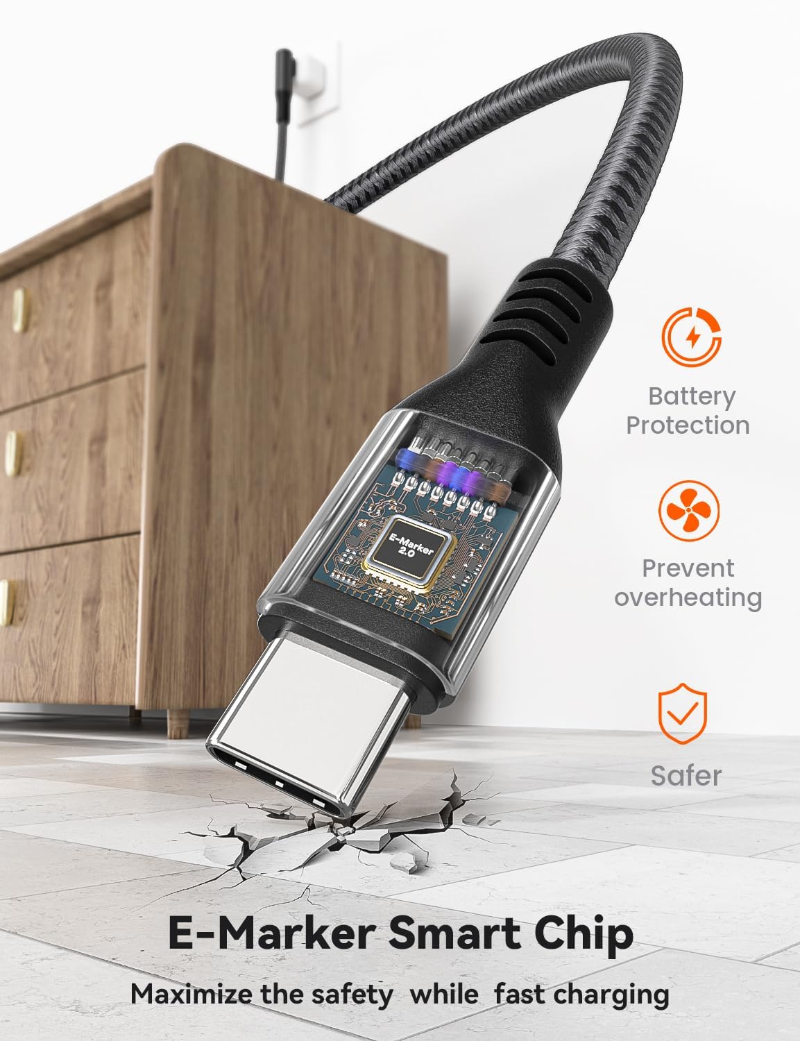 Thumbnail 5 de XAOSUN USB-C to USB-C Cable 5M | 240W PD 3.1, 90 Degree, E-Marker 2.0 for Wide Compatibility