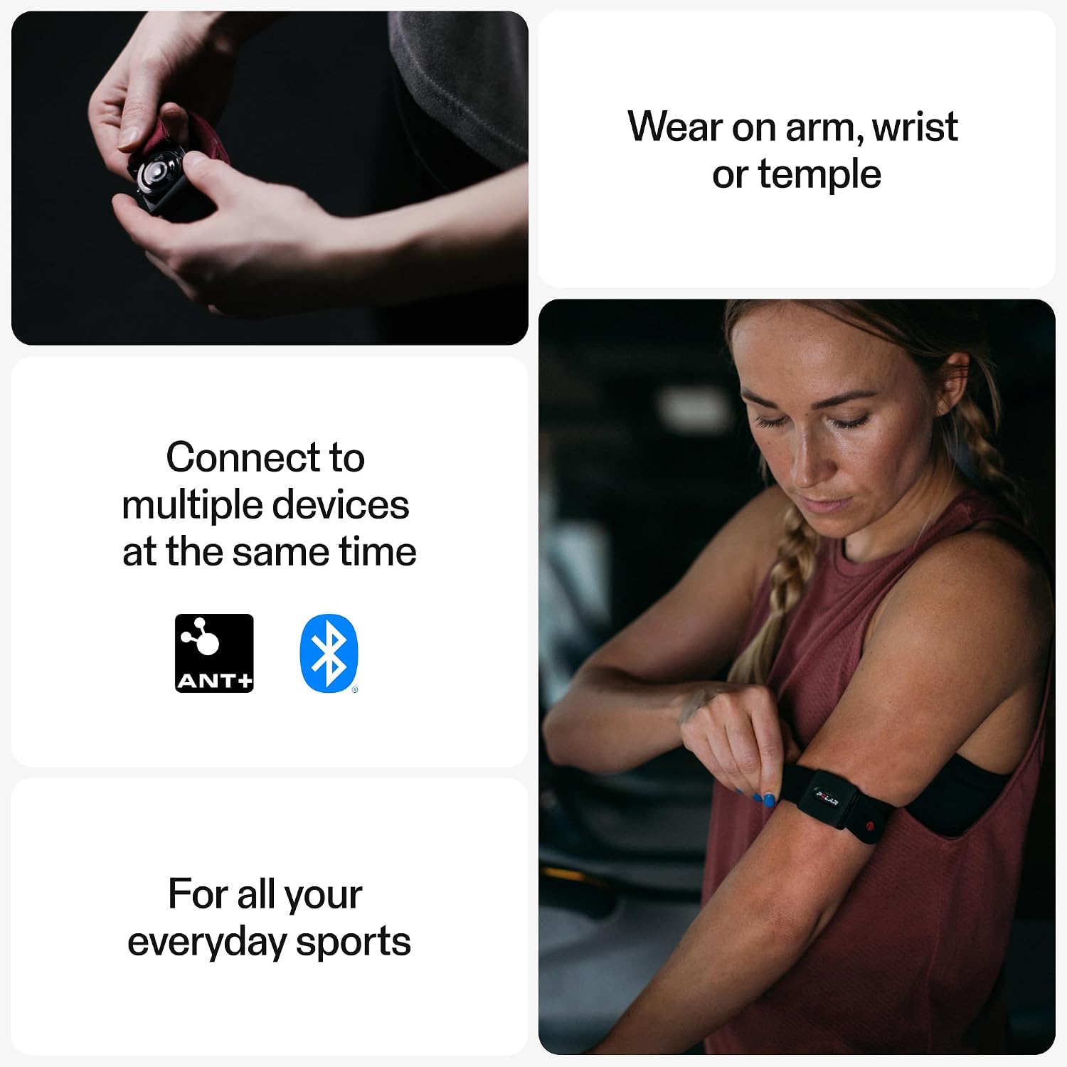 Detalle de Polar Verity Sense optical heart rate monitor armband for sport (ANT+ & dual Bluetooth) – waterproof HR sensor