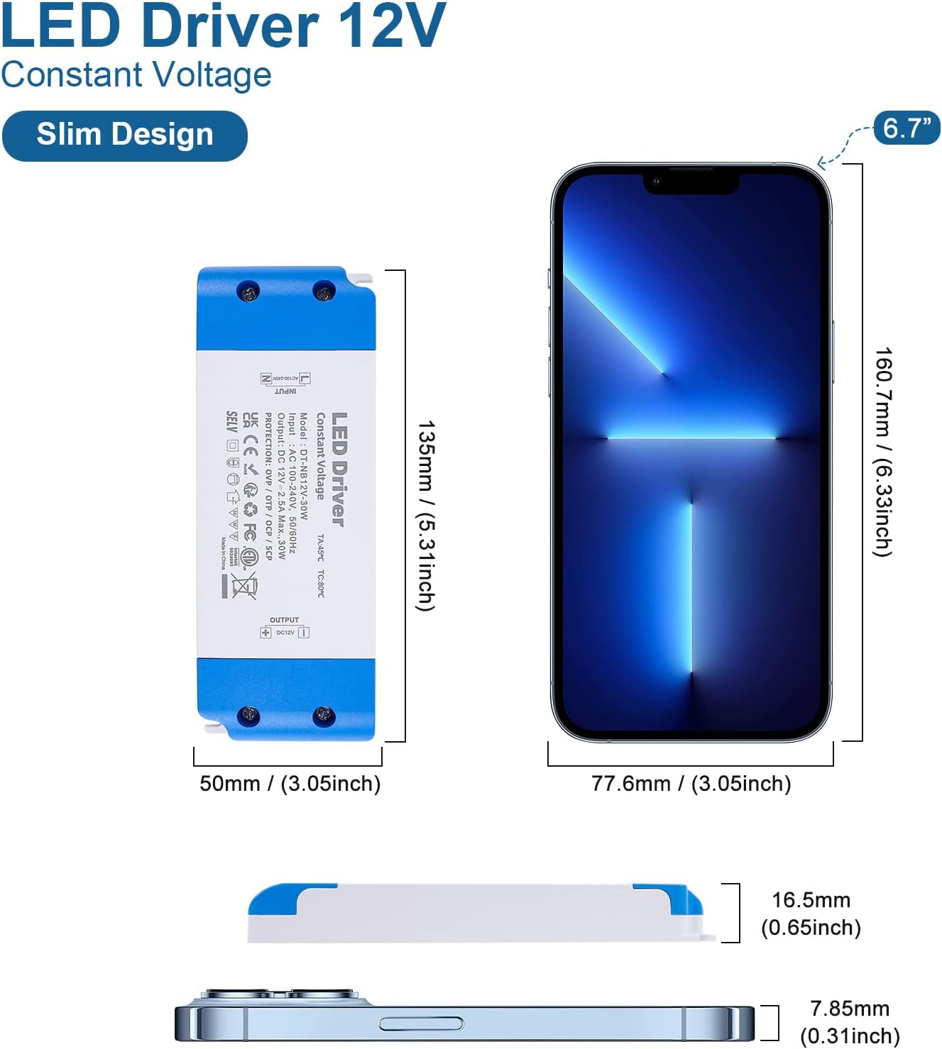 Detalle 2 de VARICART LED Transformer 12V 30W (16.5mm ultra slim) 240V AC to 12V DC LED driver