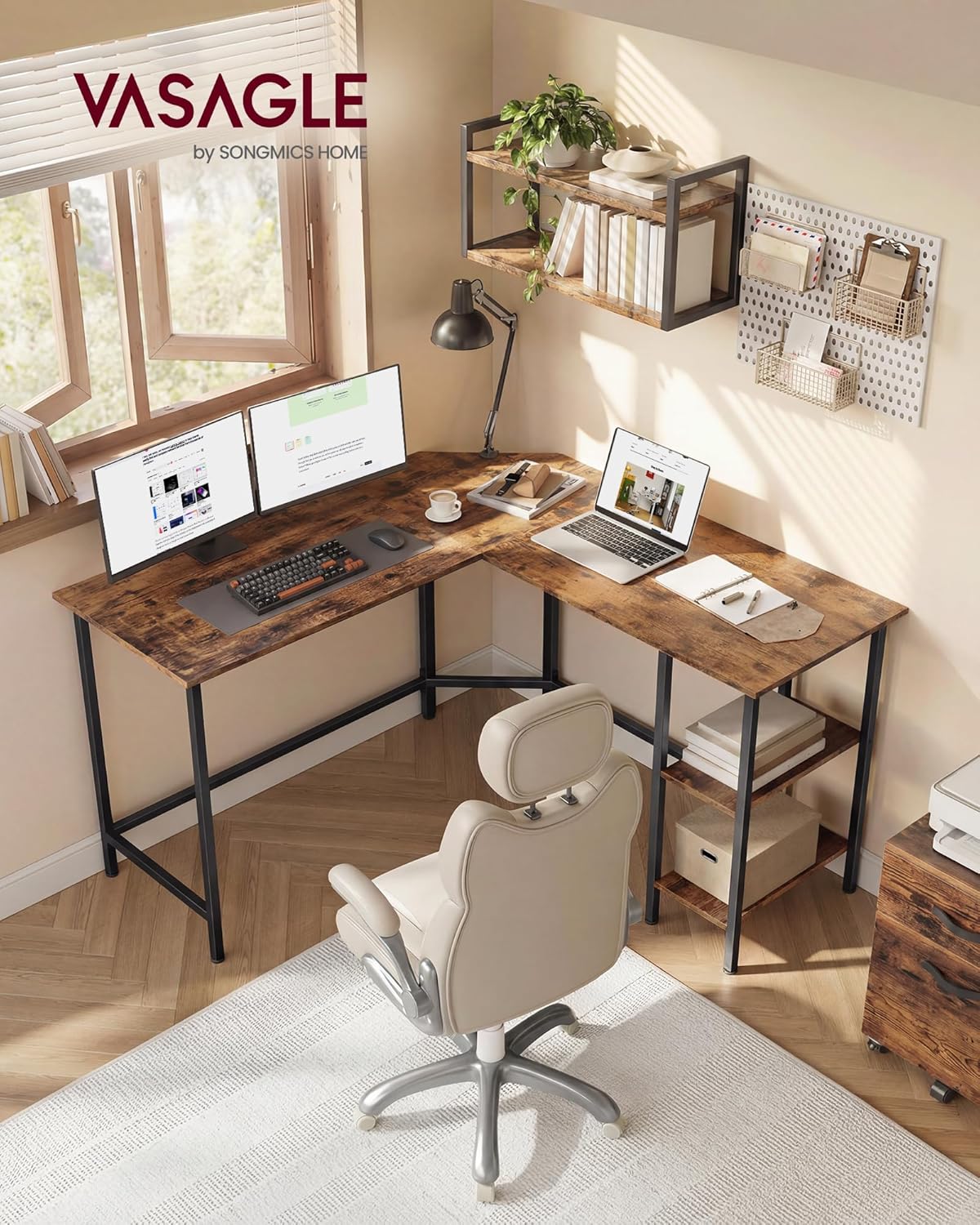 Thumbnail 1 de VASAGLE L-Shaped Corner Desk (LWD123K01V1) — 130 x 130 cm, Rustic Brown & Ink Black