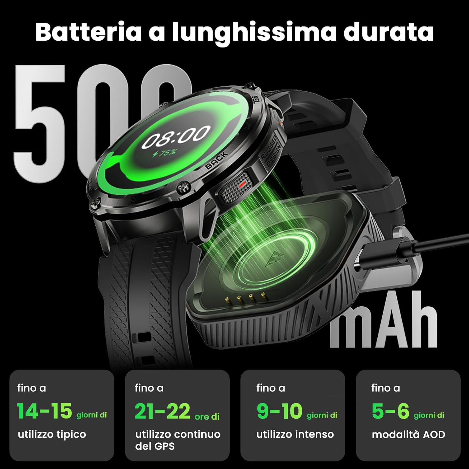 Thumbnail 5 de KOSPET Tank T4 Smartwatch Uomo 50 giorni di batteria
