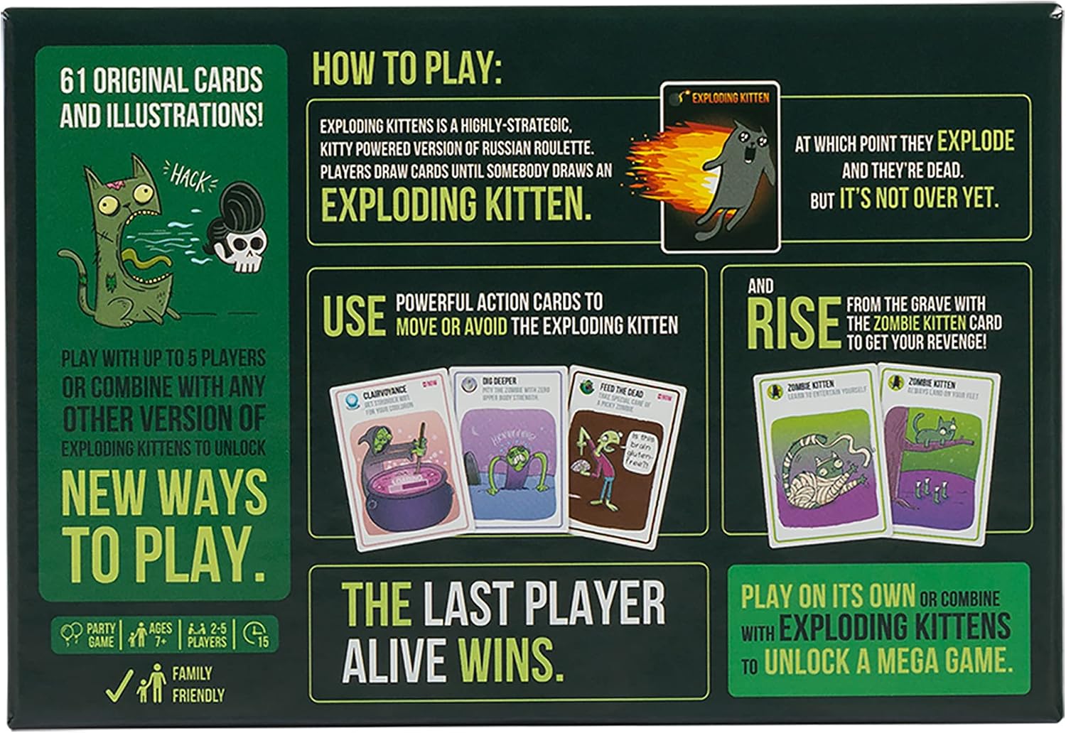 Detalle de Exploding Kittens - Zombie Kittens (2-5 Players) – A Zombie Twist for Family and Friends
