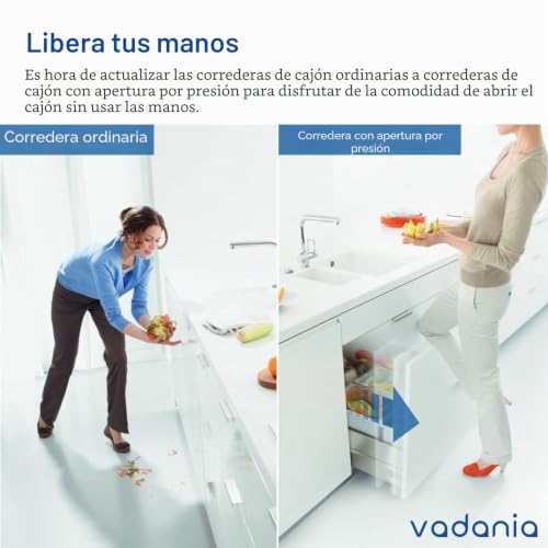 Detalle 2 de VADANIA 450mm Push-to-open: Guías para Cajones #F45, extensión completa y carga de 45 kg
