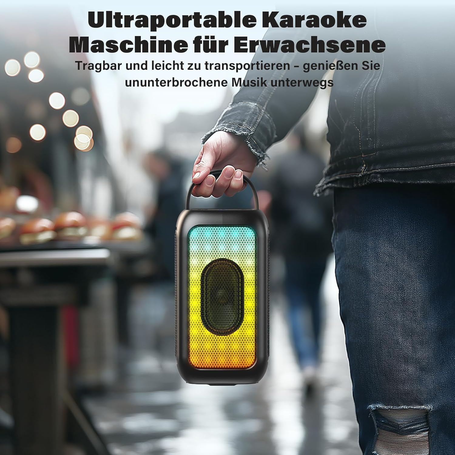 Thumbnail 6 de Bobtot Tragbarer Bluetooth-Lautsprecher mit Mikrofon, 16 Stunden Akku, Karaoke-Effekt, RGB-Beleuchtung und EQ-Modi