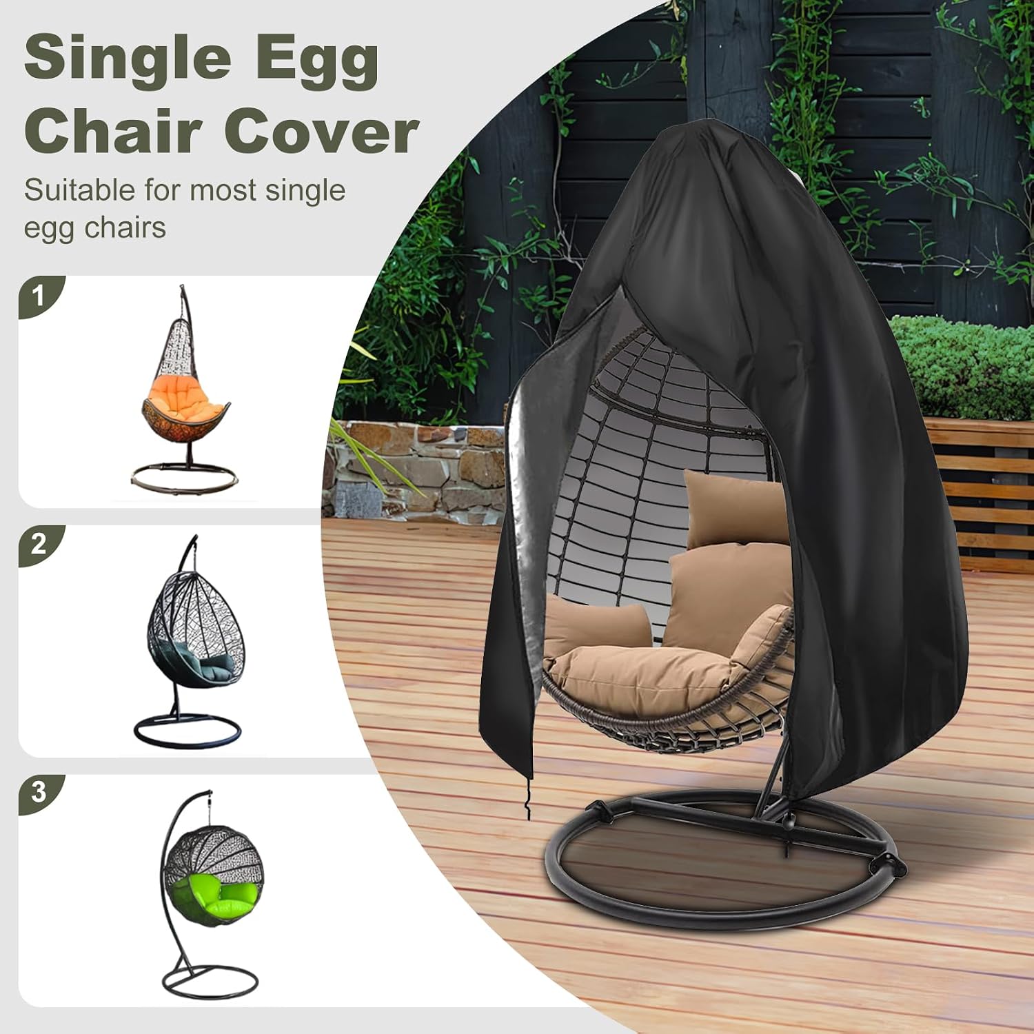 Detalle 2 de Impulja eccb002 Patio Egg Chair Cover, 420D Oxford, Waterproof, UV-Resistant