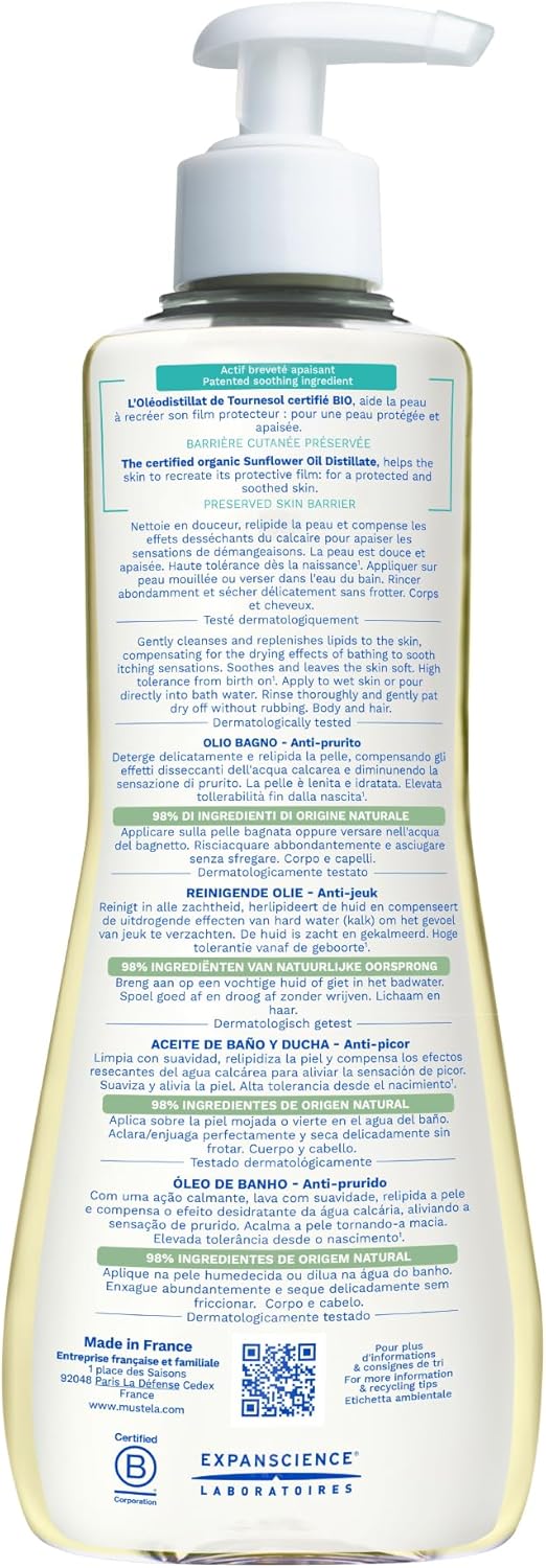Detalle de Mustela Stelatopia Olio Bagno: detergente quotidiano per pelle con tendenza atopica e dermatite atopica