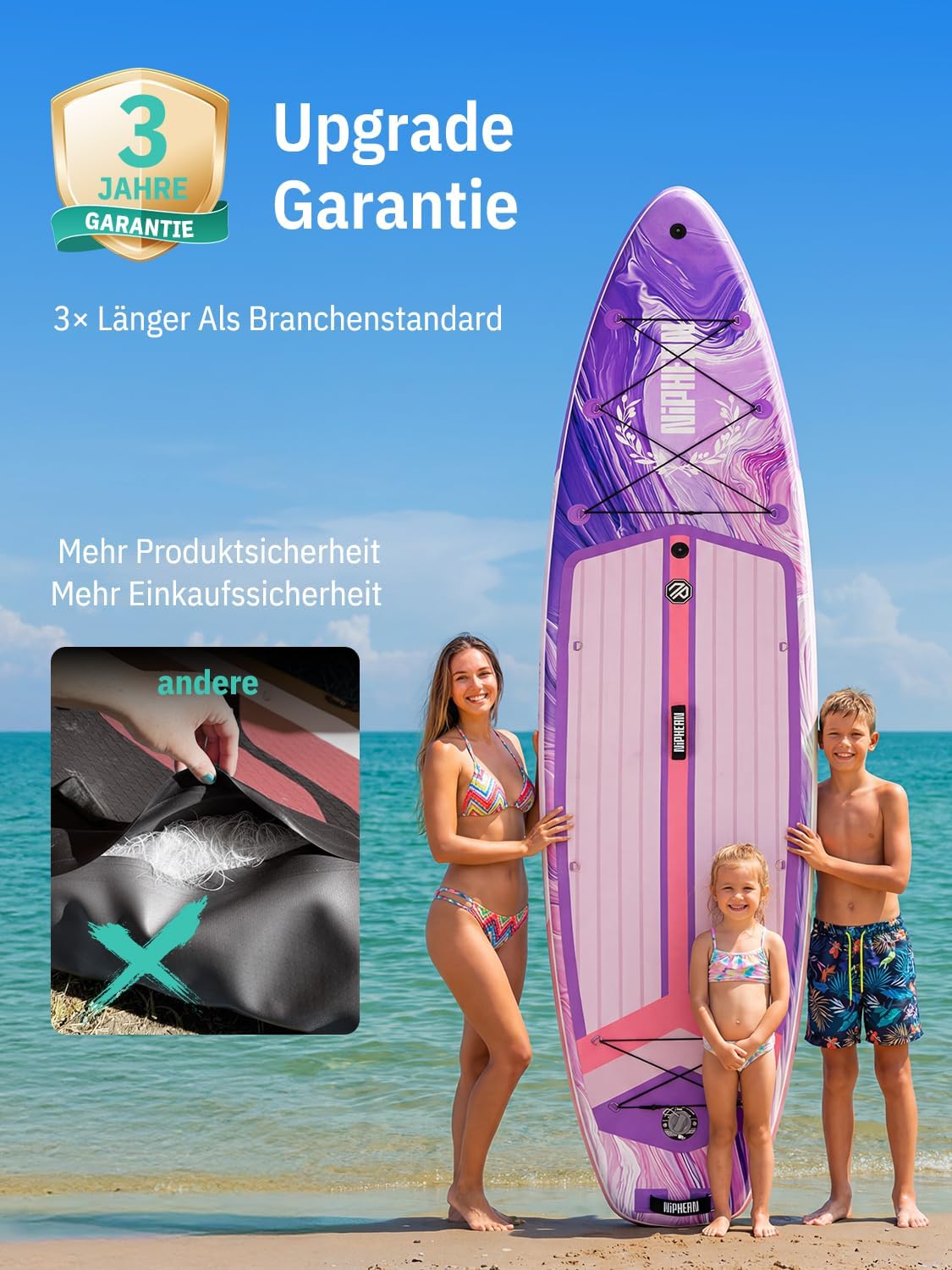 Detalle 2 de Niphean (Extra Groß) Stand Up Paddling Board – 335x83x15 cm, bis 250 kg, StabilTrac Finne & Komplettset