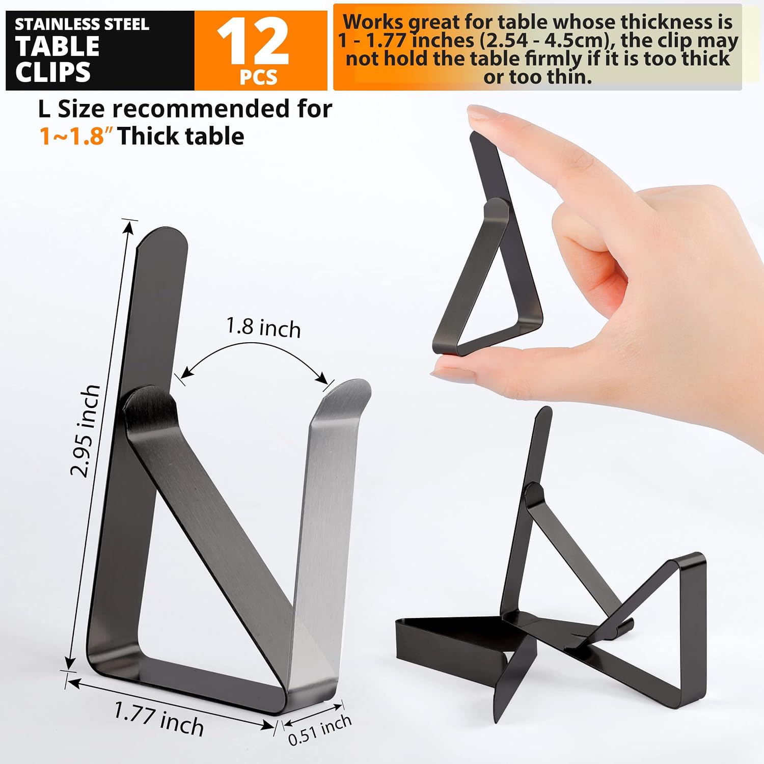 Detalle de Clipra Black Stainless Steel Tablecloth Clips, 12-Pack for Tables up to 1.8 Inches