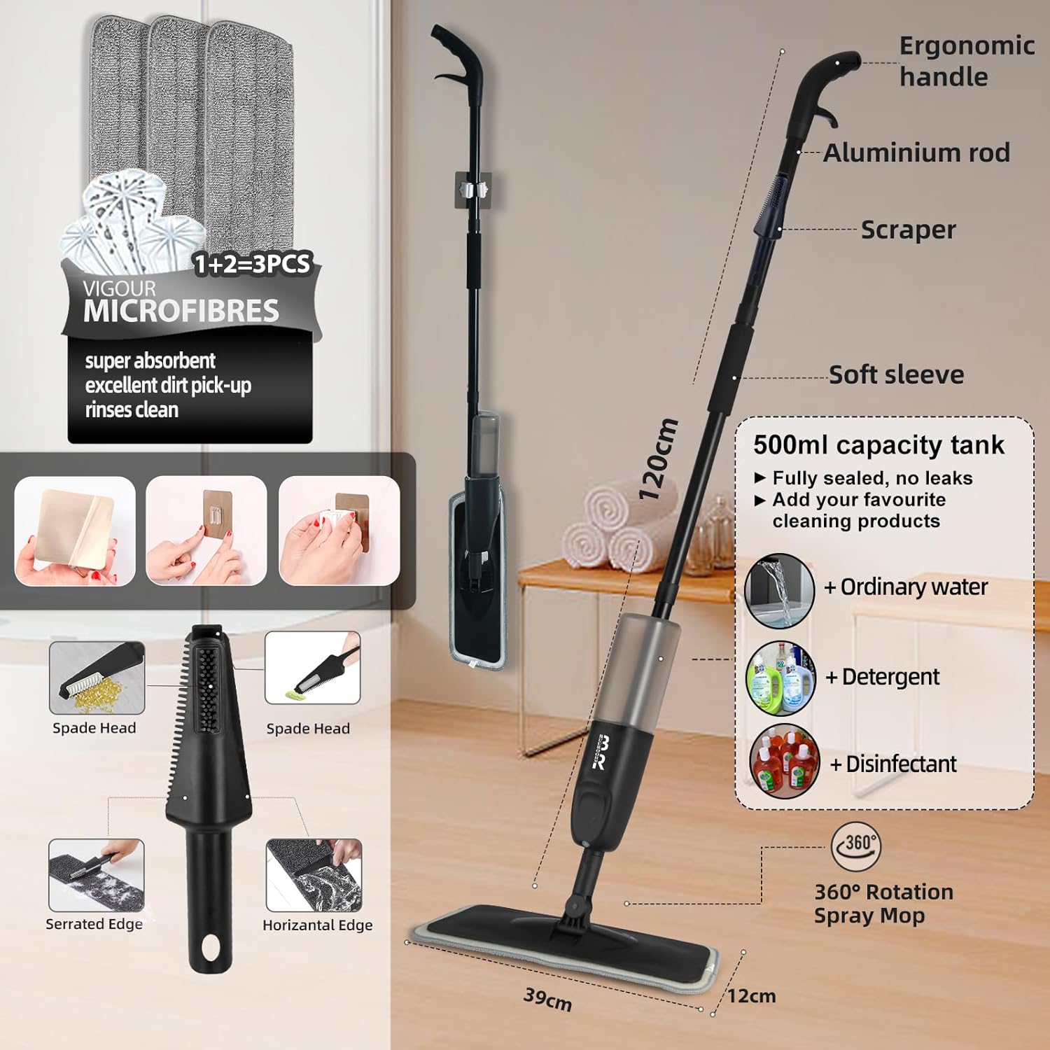 Detalle 2 de 360° 3-in-1 Microfiber Spray Mop for Floors