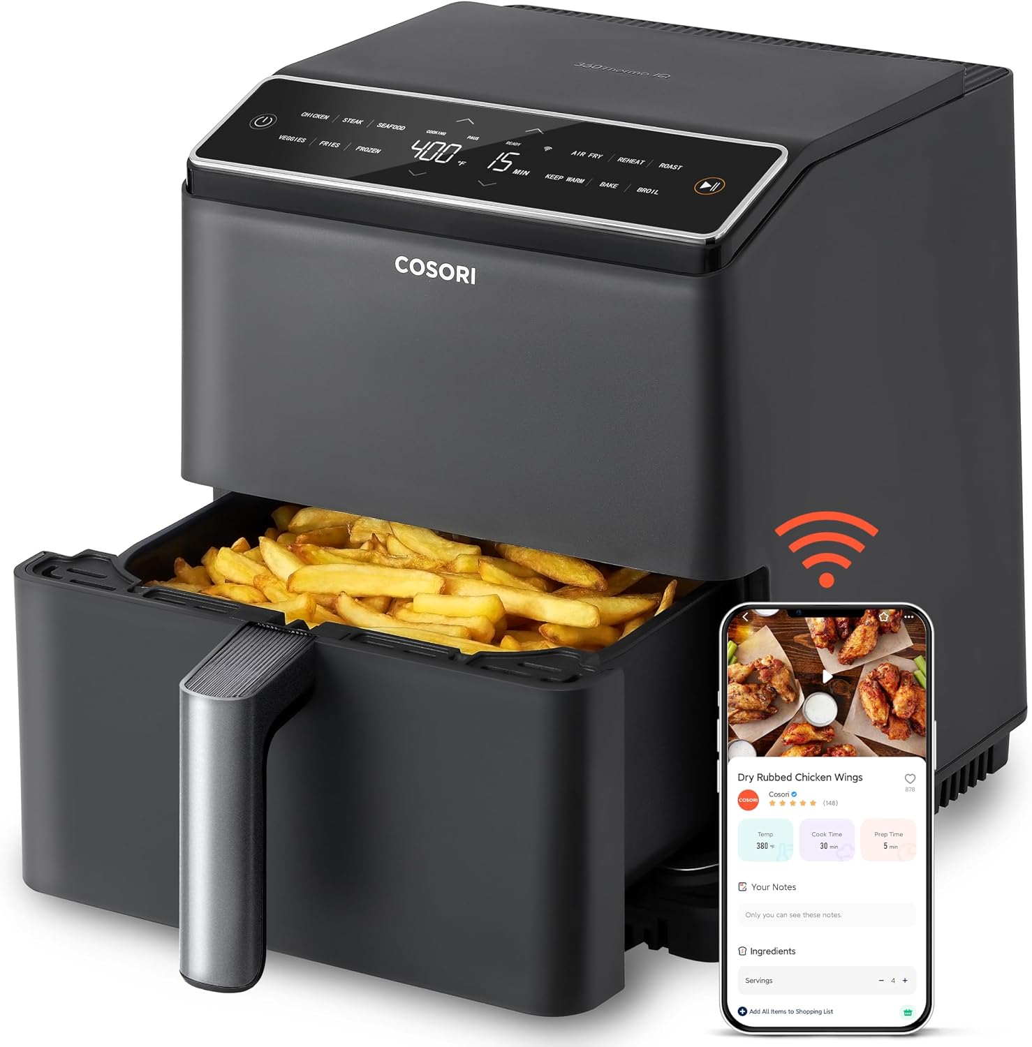 Detalle de Cosori CAF-P583S-KUS Dual Blaze Smart Air Fryer, 6.8 Qt, 12 Functions
