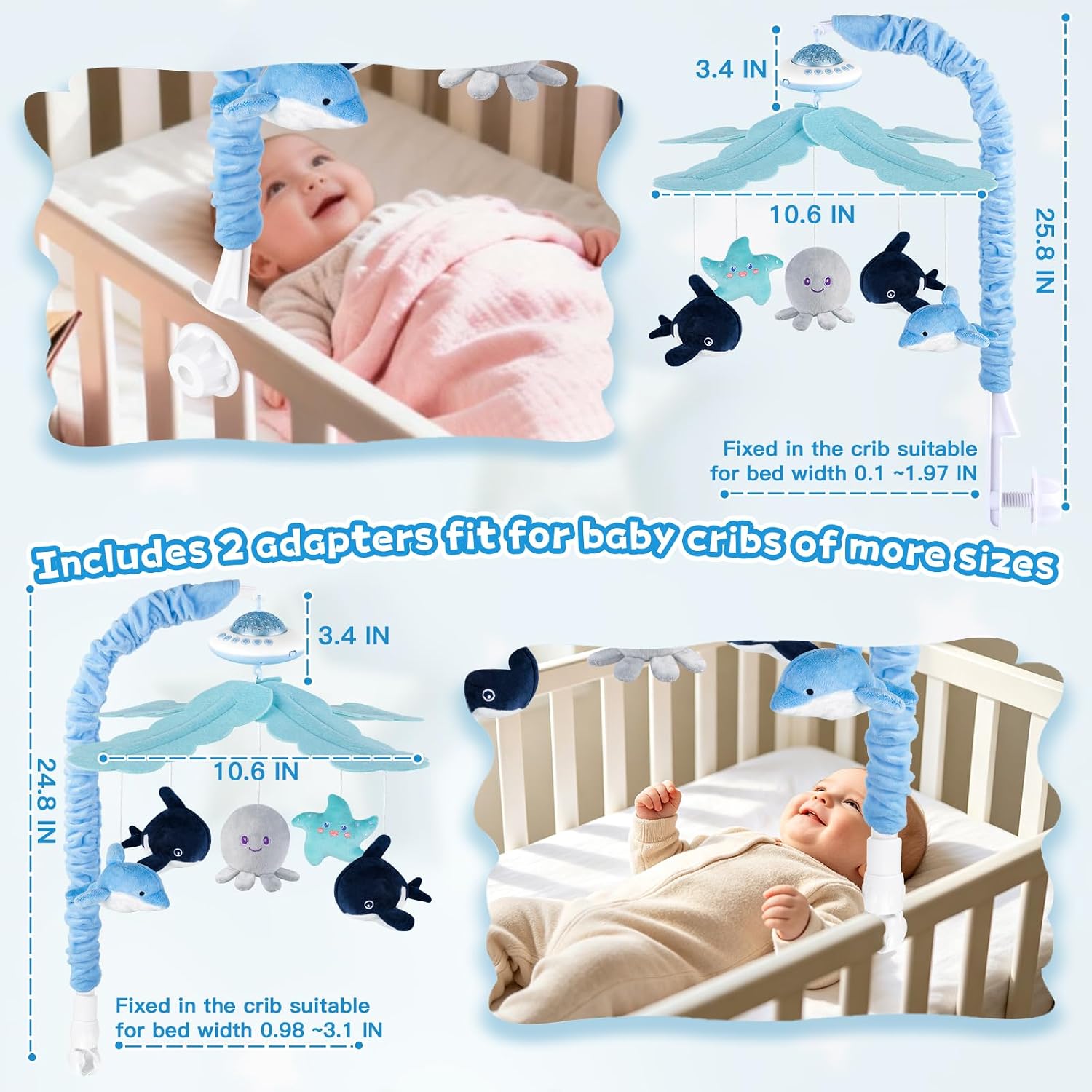 Detalle de Playix Baby Crib Mobile with Music, 360° Rotation & Starlight Projection