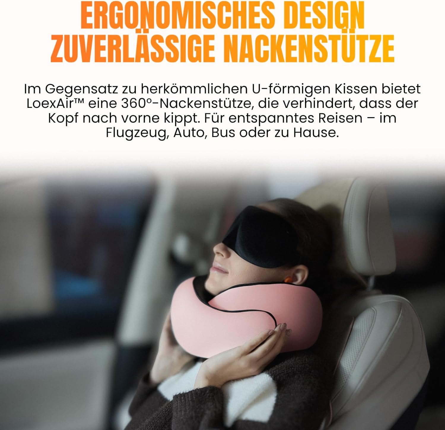 Thumbnail 6 de LoexAir Nackenkissen Flugzeug – Reisekissen mit Baumwollbezug, Memory-Schaum und komplettes Reiseset (Sakura Pink)