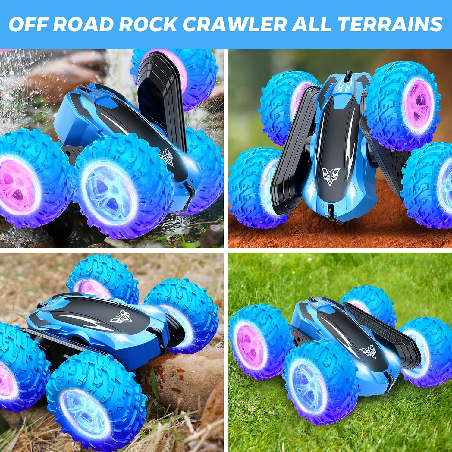 Thumbnail 5 de KKONES Remote Control Car: 2.4GHz Double-Sided 360° Flips Off-Road RC Stunt Car (Blue)