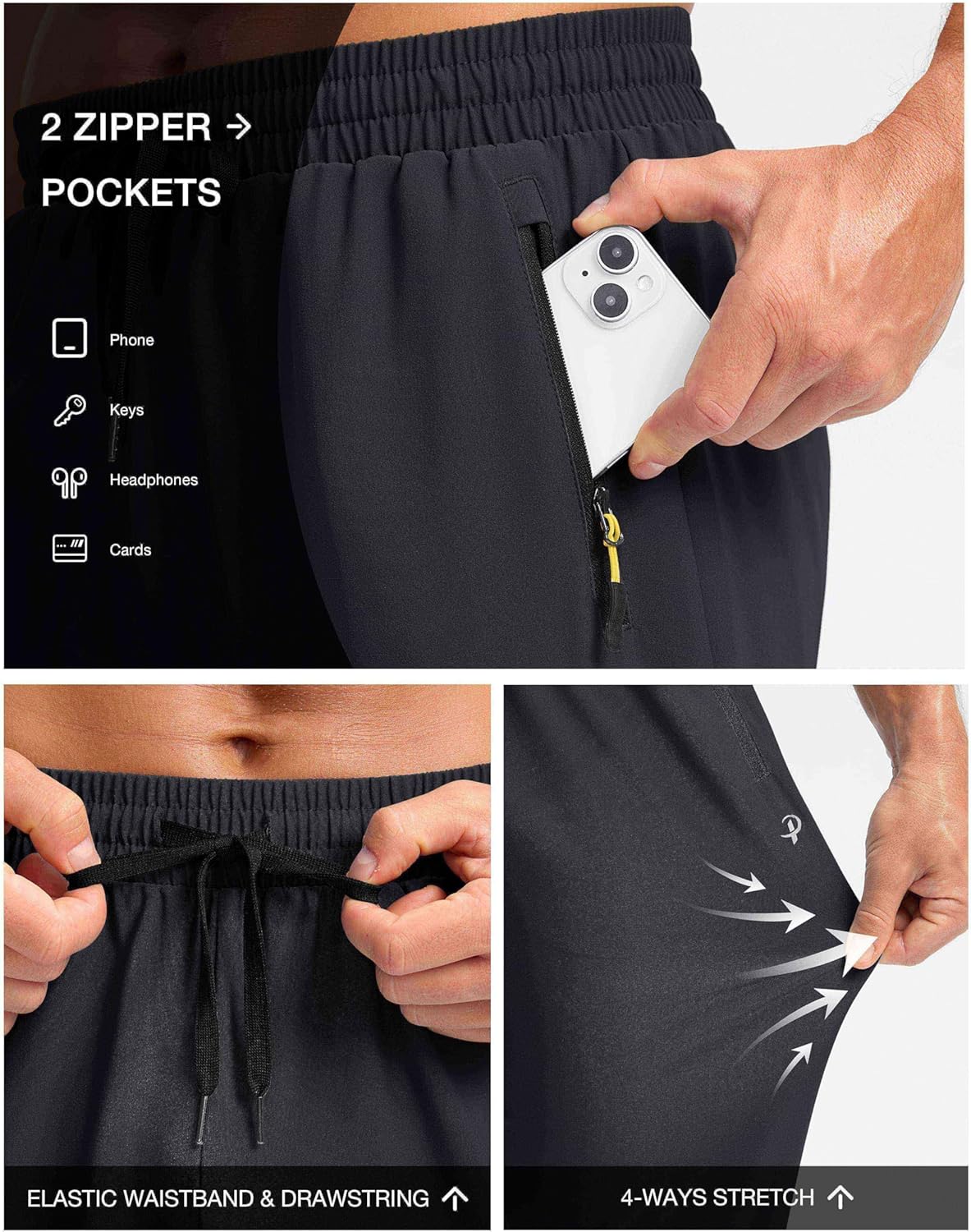 Thumbnail 2 de Pudolla Men's Lightweight Hiking Pants: Quick-Dry, Water-Resistant Sweatpants with Zipper Pockets