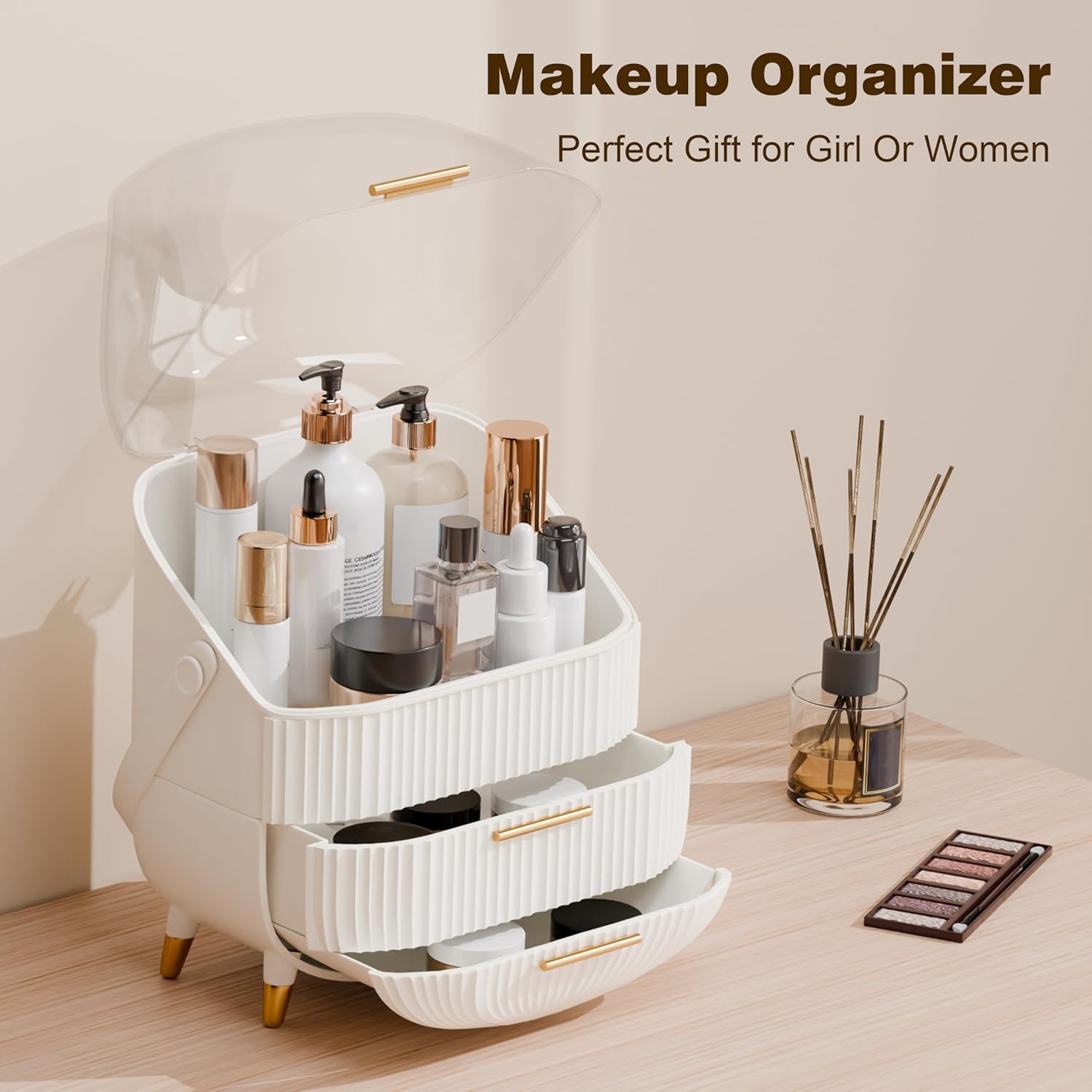 Thumbnail 2 de lurcns Makeup Organizer with Lid and Drawers