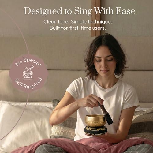 Detalle de Silent Mind Tibetan Singing Bowl Set – Beginner Friendly, Easy to Play with Cushion & Mallet