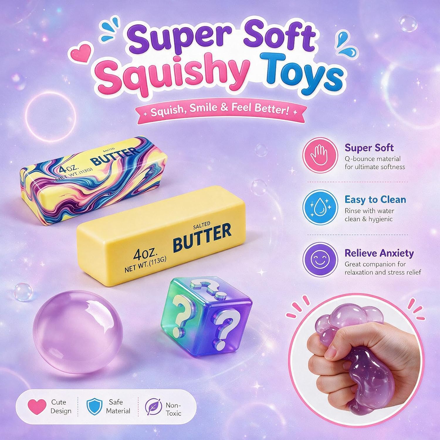 Thumbnail 1 de iJUKPX 4-Piece Squishy Pack, Butter and Coconut Oil Squeeze Toys