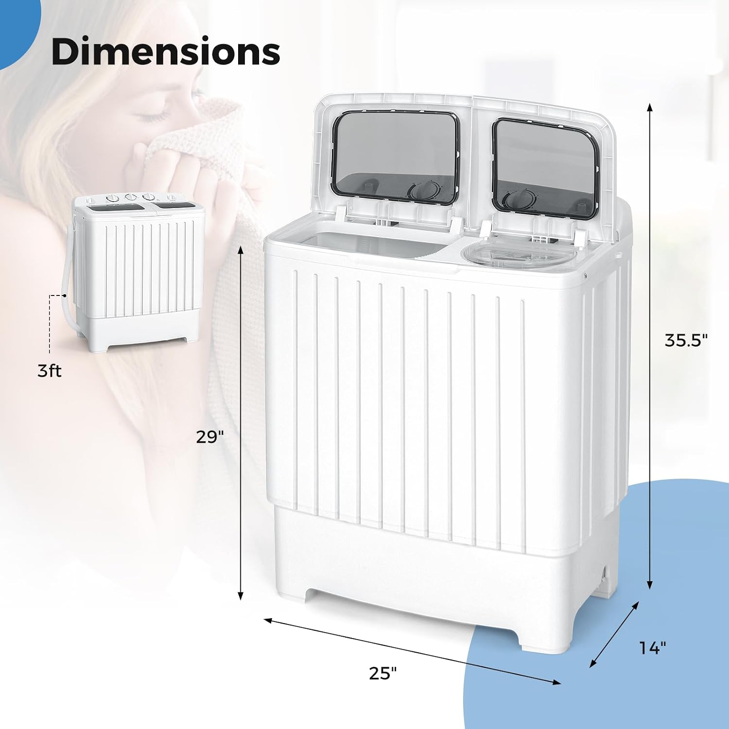 Thumbnail 6 de COSTWAY 24961-CYPE Portable Twin-Tub Washer, 20 lb Capacity, Timer Controls