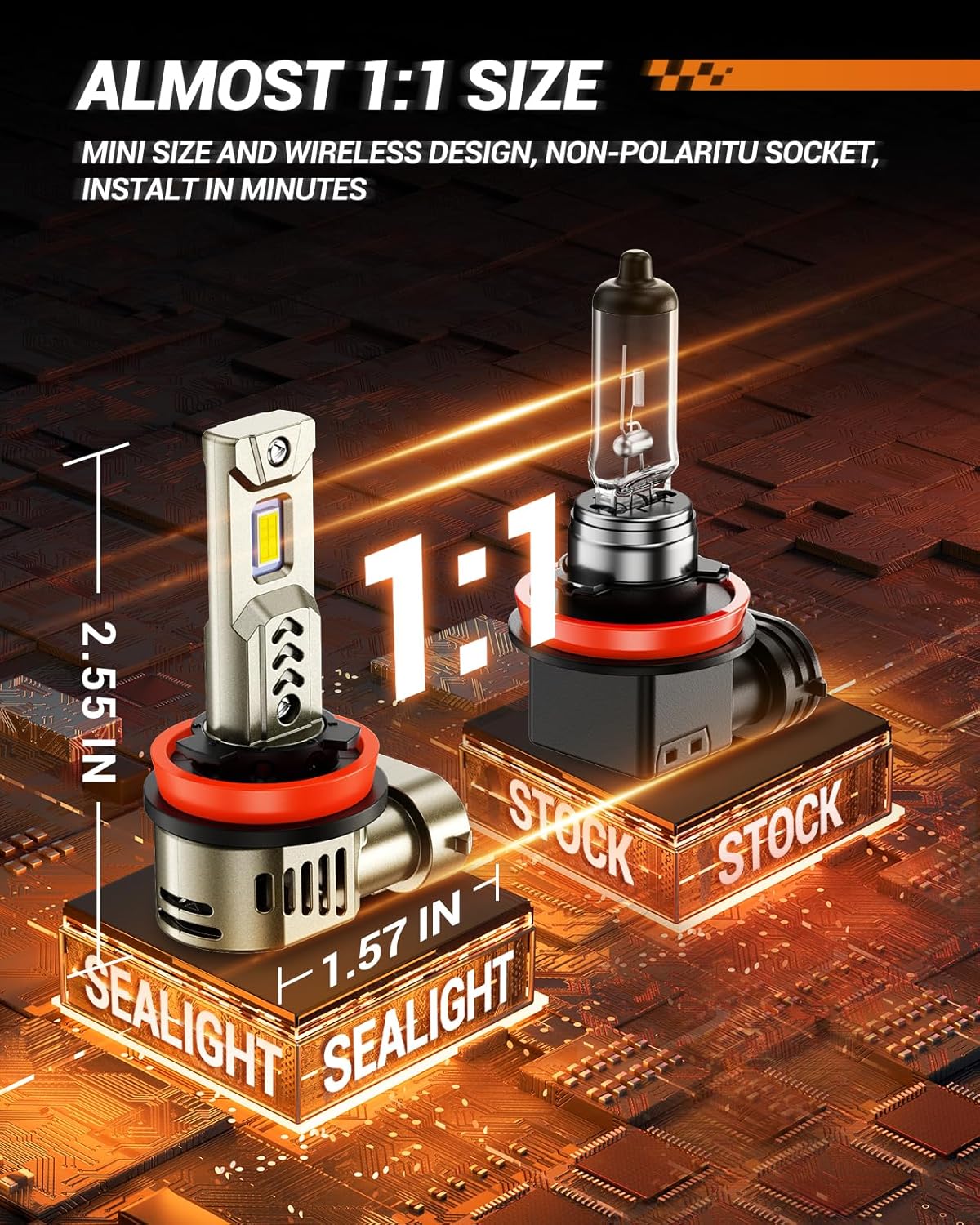 Thumbnail 2 de SEALIGHT 9005/HB3 LED Bulbs Combo (H11/H9/H8), 4-Pack, 6500K Daylight White with Cooling Fan