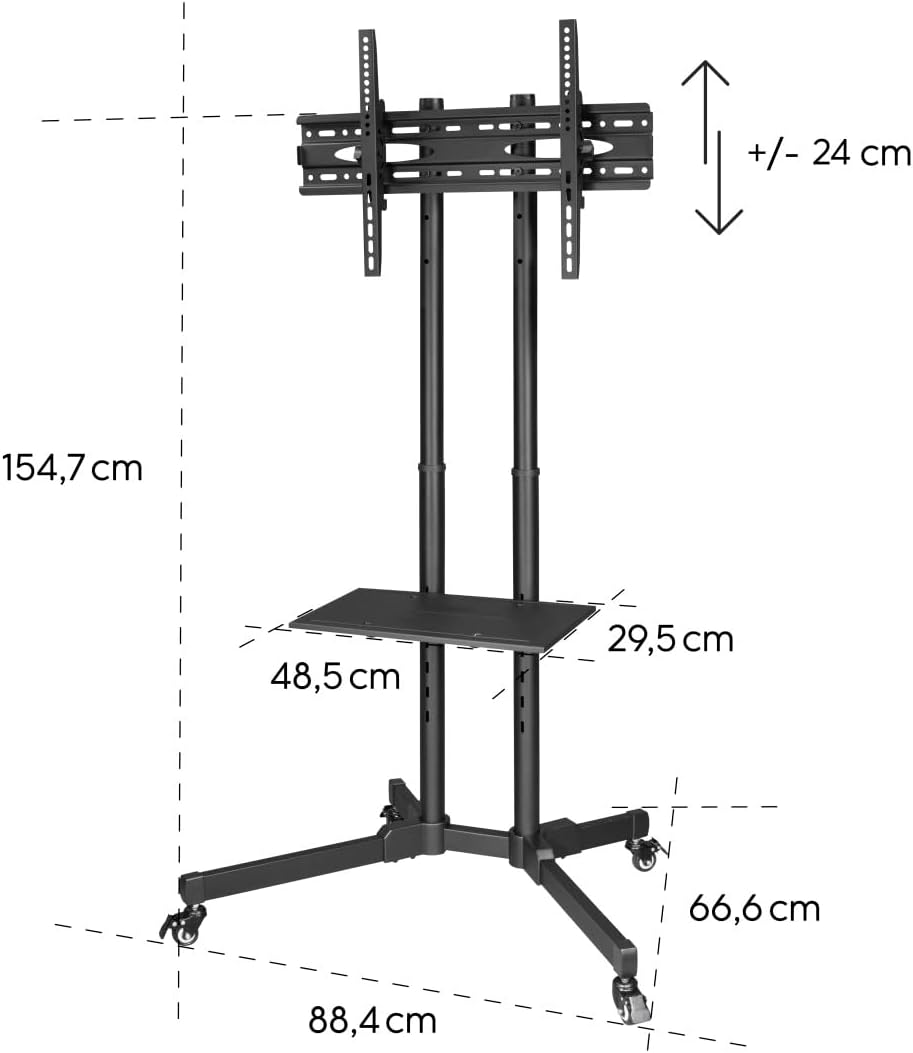 Thumbnail 5 de Hama TV-Ständer rollbar für 32–75 Zoll (TV-Wagen/Trolley) mit höhenverstellbarer Halterung und Rollen
