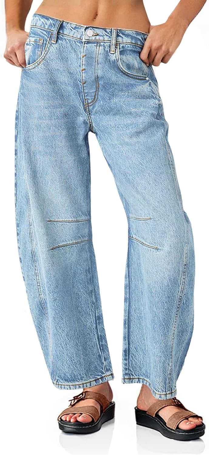 Thumbnail 5 de PLNOTME Women's Baggy Boyfriend Jeans: Vintage Wide Leg Mid Rise Barrel Denim Ankle Pants