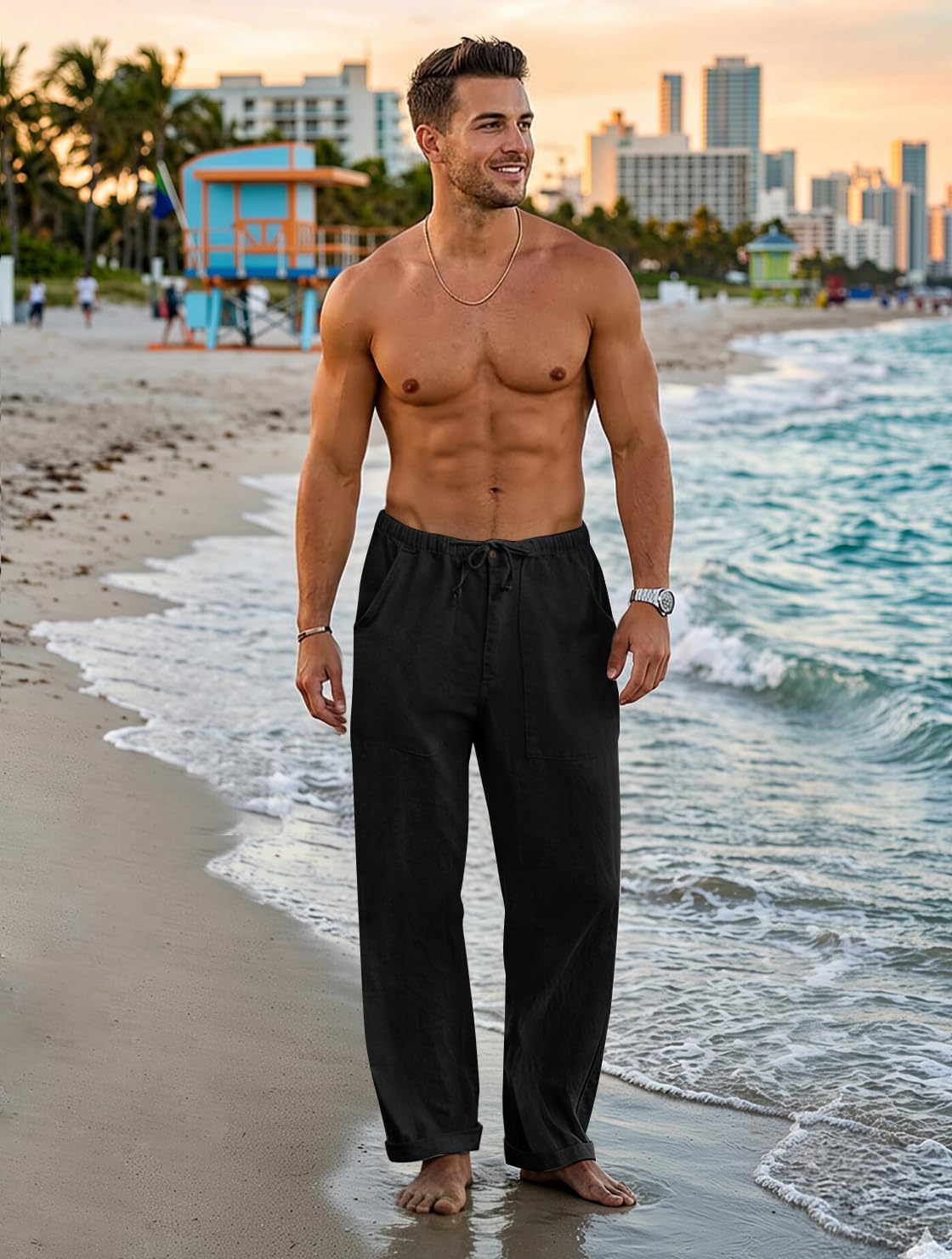 Thumbnail 1 de Puimentiua Leinenhose Herren – Lang, leicht, locker sitzende Sommerhose aus Baumwoll-Leinen-Mischung