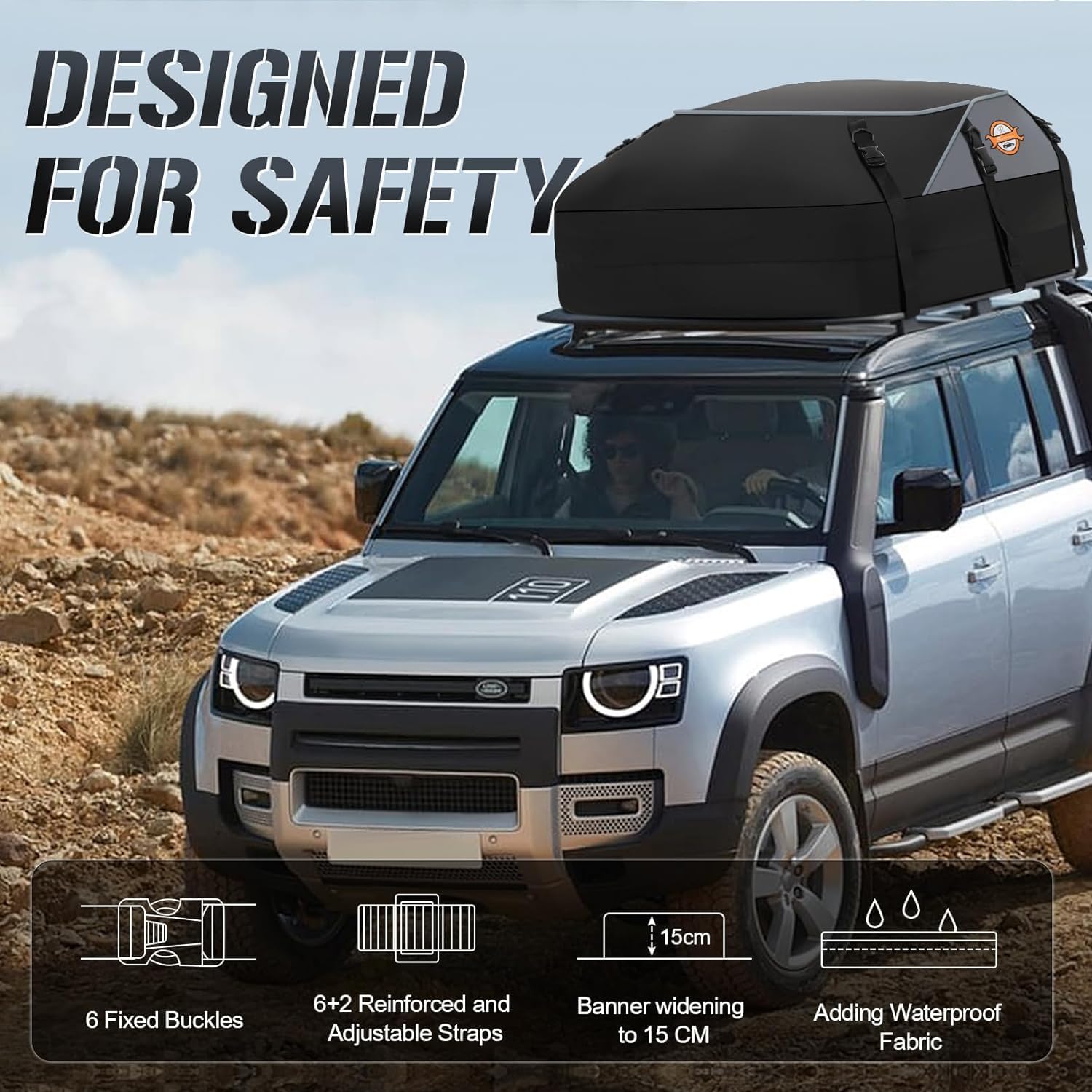 Detalle de Sailnovo 580L Car Roof Bag (20 cu ft): Waterproof, Foldable Roof Storage for Any Vehicle