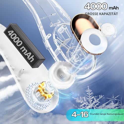Detalle 2 de KIDEE Nackenventilator – 360° Luftstrom, ultraleise, 3 Stufen, 4000 mAh Akku