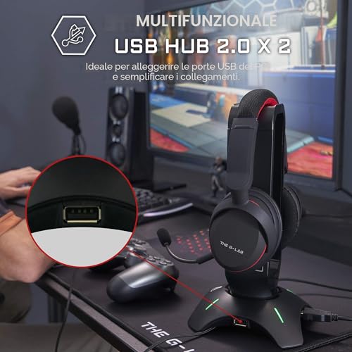 Detalle de THE G-LAB K-Stand Radon: Supporto per Cuffie da Gioco con RGB e HUB USB 2x2.0