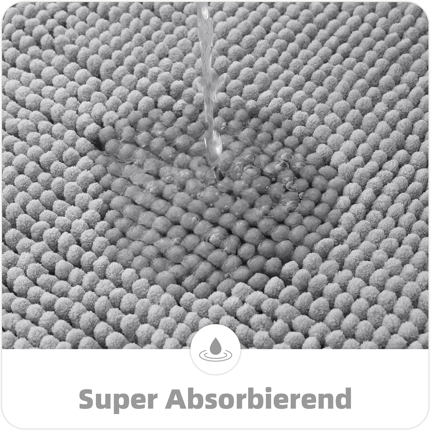 Thumbnail 3 de OLANLY Chenille Badematte 60 x 90 cm, hellgrau – rutschfest, saugfähig und waschbar