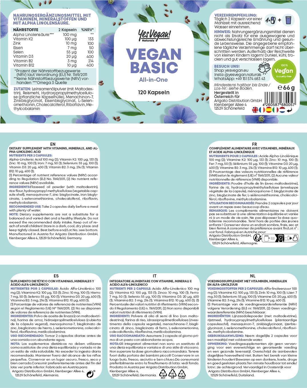 Thumbnail 6 de Vegan Complex – Vitamin B12, K2, D3, Eisen, Zink, Selen & Omega-3 (120 Kapseln) für Veganer & Vegetarier