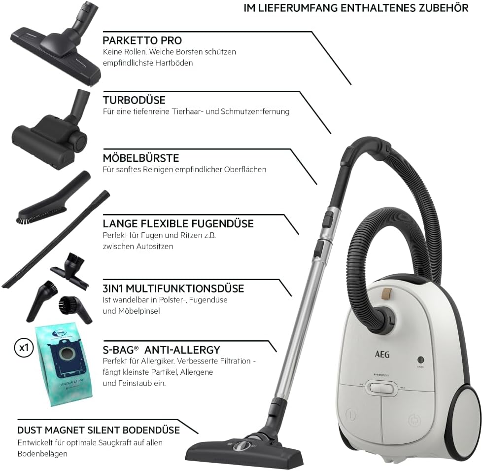 Thumbnail 1 de AEG AB61H6SW Staubsauger mit Beutel – 850 W, 12 m Kabel, Allergy Plus Filtration und 50% Recyclingkunststoff