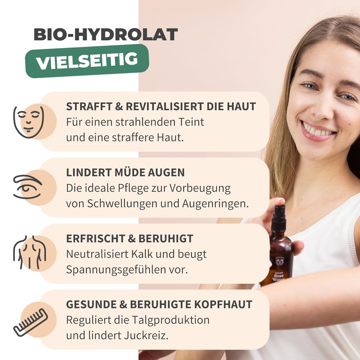 Thumbnail 2 de BIONOBLE Rosenwasser Bio – 200 ml, zur vitalisierenden Pflege von Gesicht und Haaren
