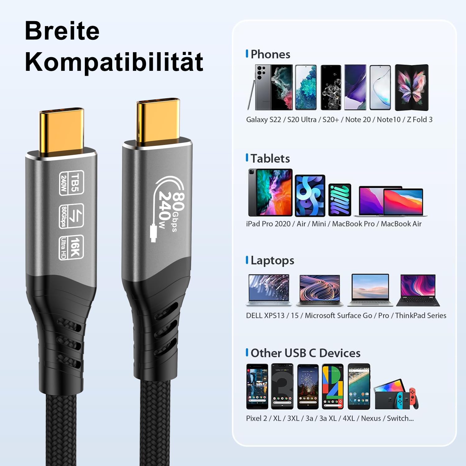 Thumbnail 6 de EUDOBEL Thunderbolt 5 Kabel 1m USB C 80Gbps