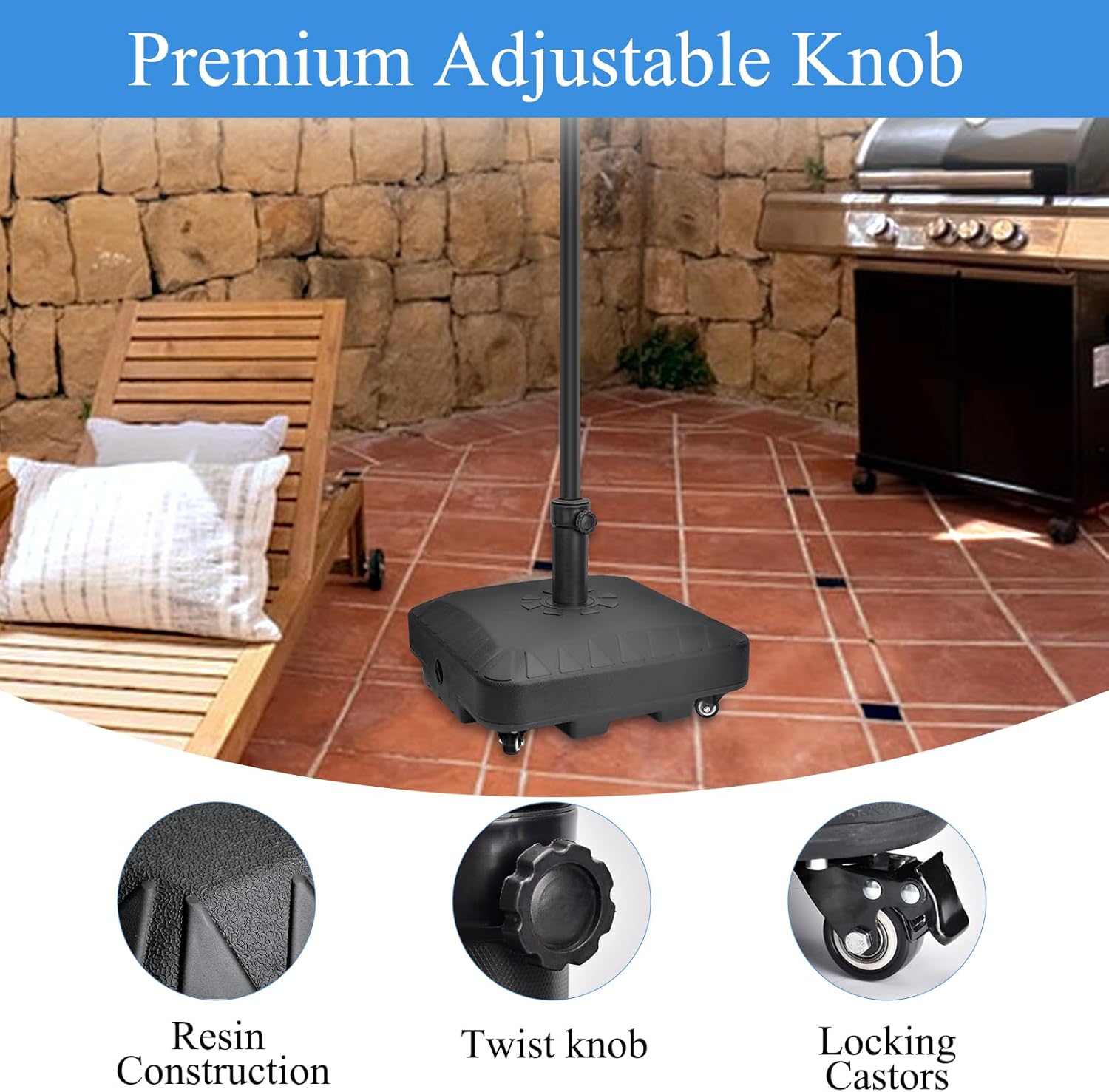 Thumbnail 2 de 23L Parasol Base with Wheels — Heavy Duty Fillable Outdoor Base for 35–48mm Poles