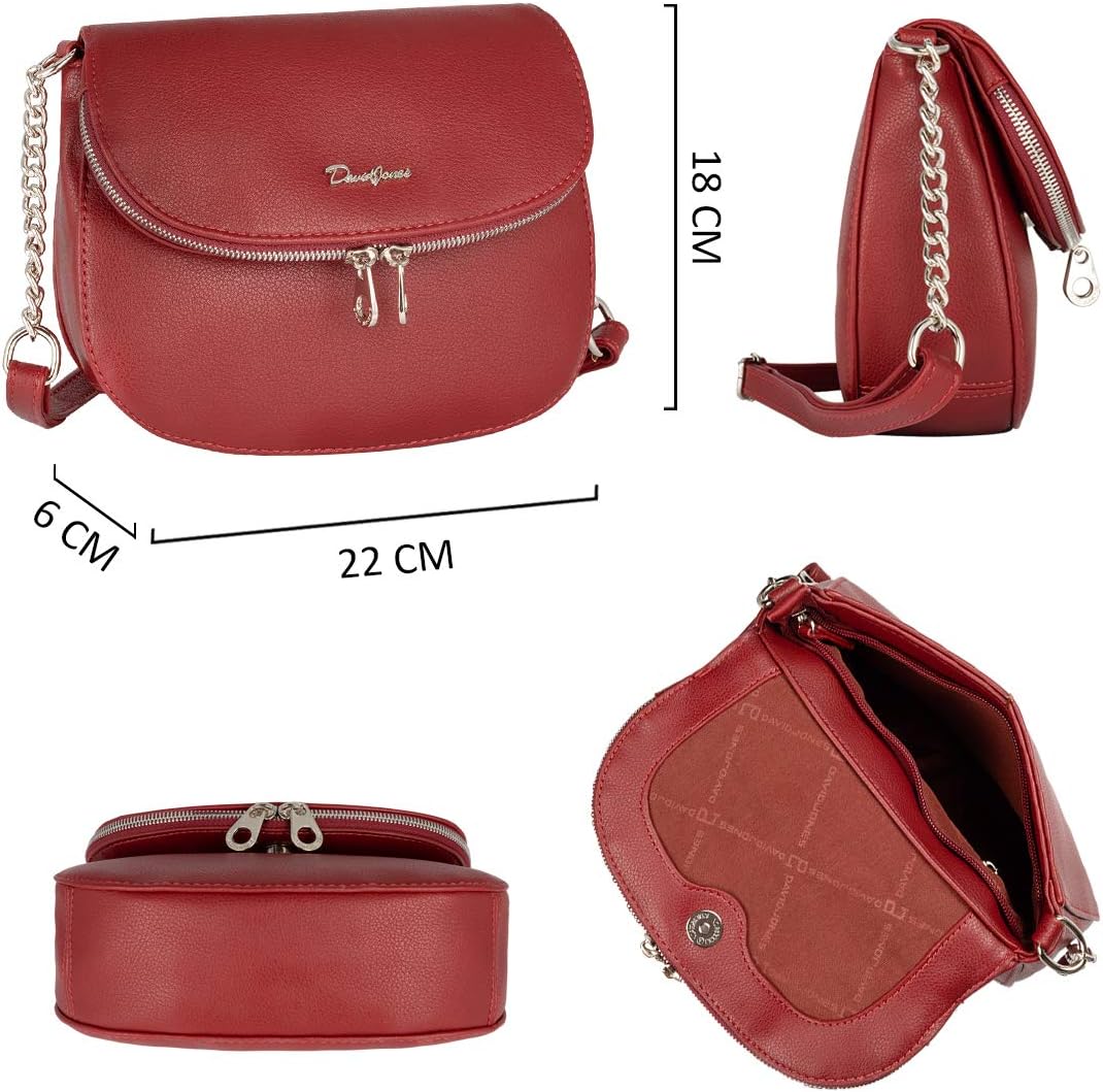 Thumbnail 5 de David Jones petite besace femme en PU rouge à rabat et chaînes