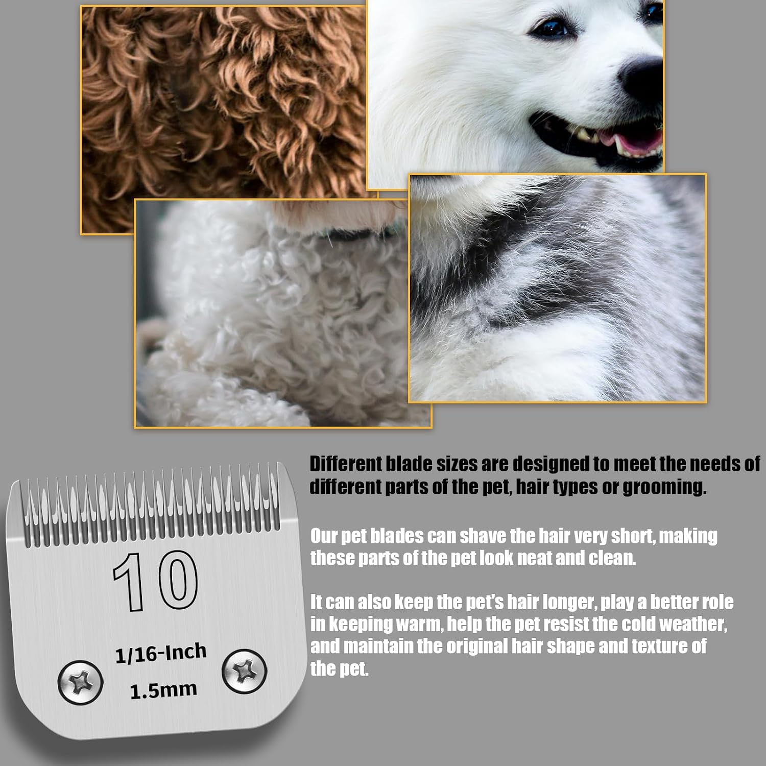 Thumbnail 2 de Lame di ricambio per tosatrice cani 10# – confezione da 3 in acciaio inox compatibili con Oster/Heiniger/Moser (1,5 mm, 1/16")
