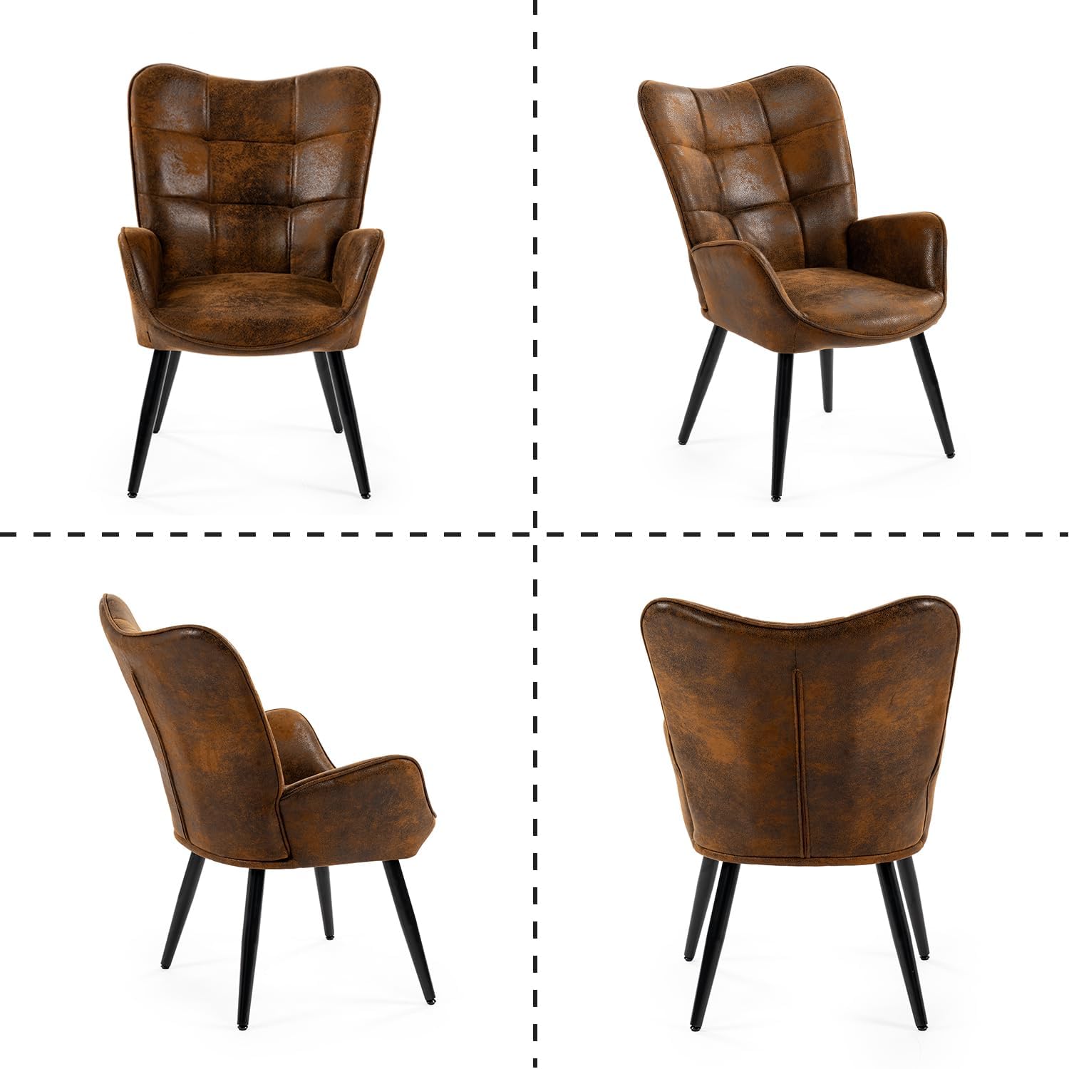 Thumbnail 4 de MEUBLE COSY Poltrona imbottita con braccioli e schienale alto in pelle scamosciata marrone