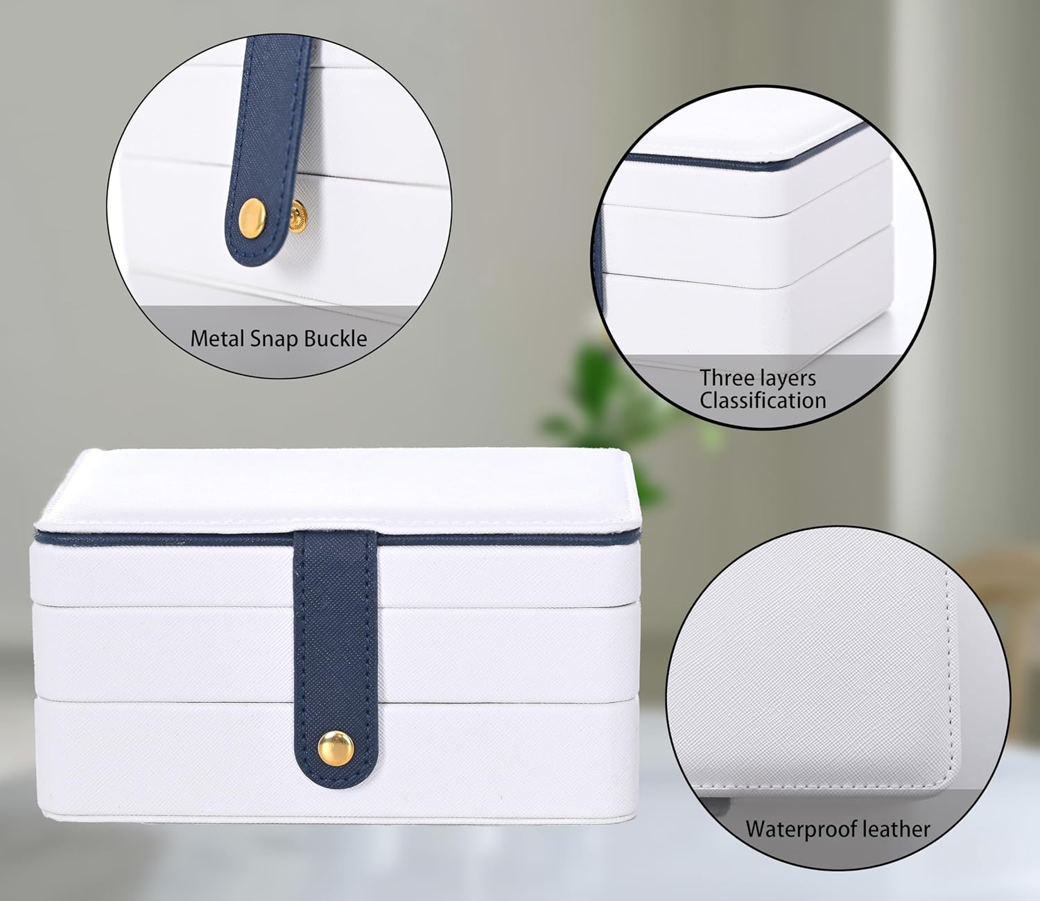 Detalle de Jewelry Box 3-Layer Leather Travel Organiser – White
