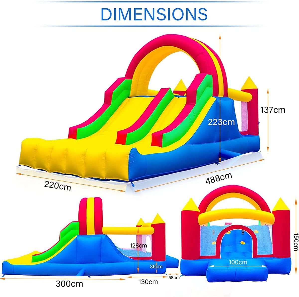 Detalle de Ballsea Large Inflatable Bounce House with Dual Slides and Climbing Wall – 4.88 x 2.23 x 2.2m