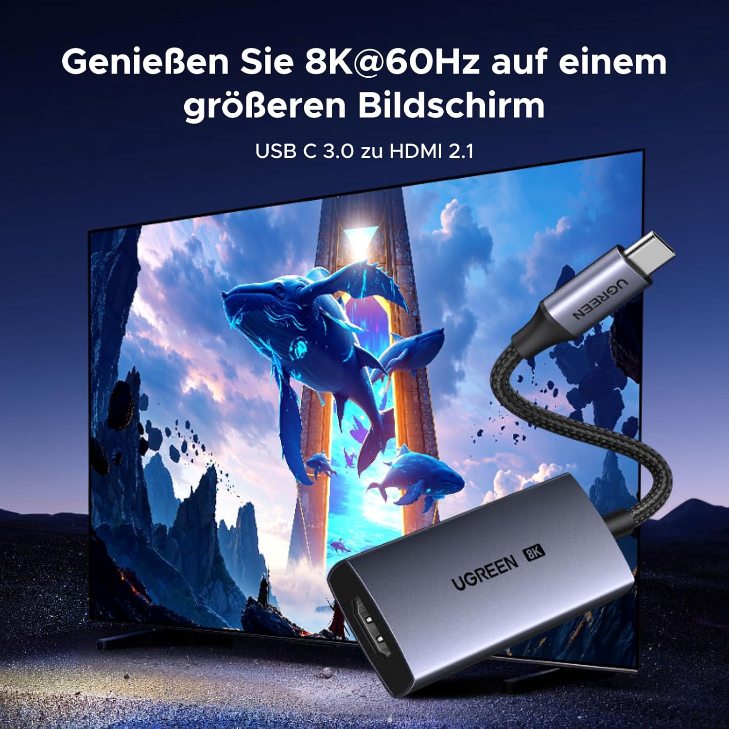 Detalle 2 de UGREEN USB C auf HDMI Adapter mit HDMI 2.1 – 8K@60Hz, 4K bis 240Hz, Thunderbolt kompatibel
