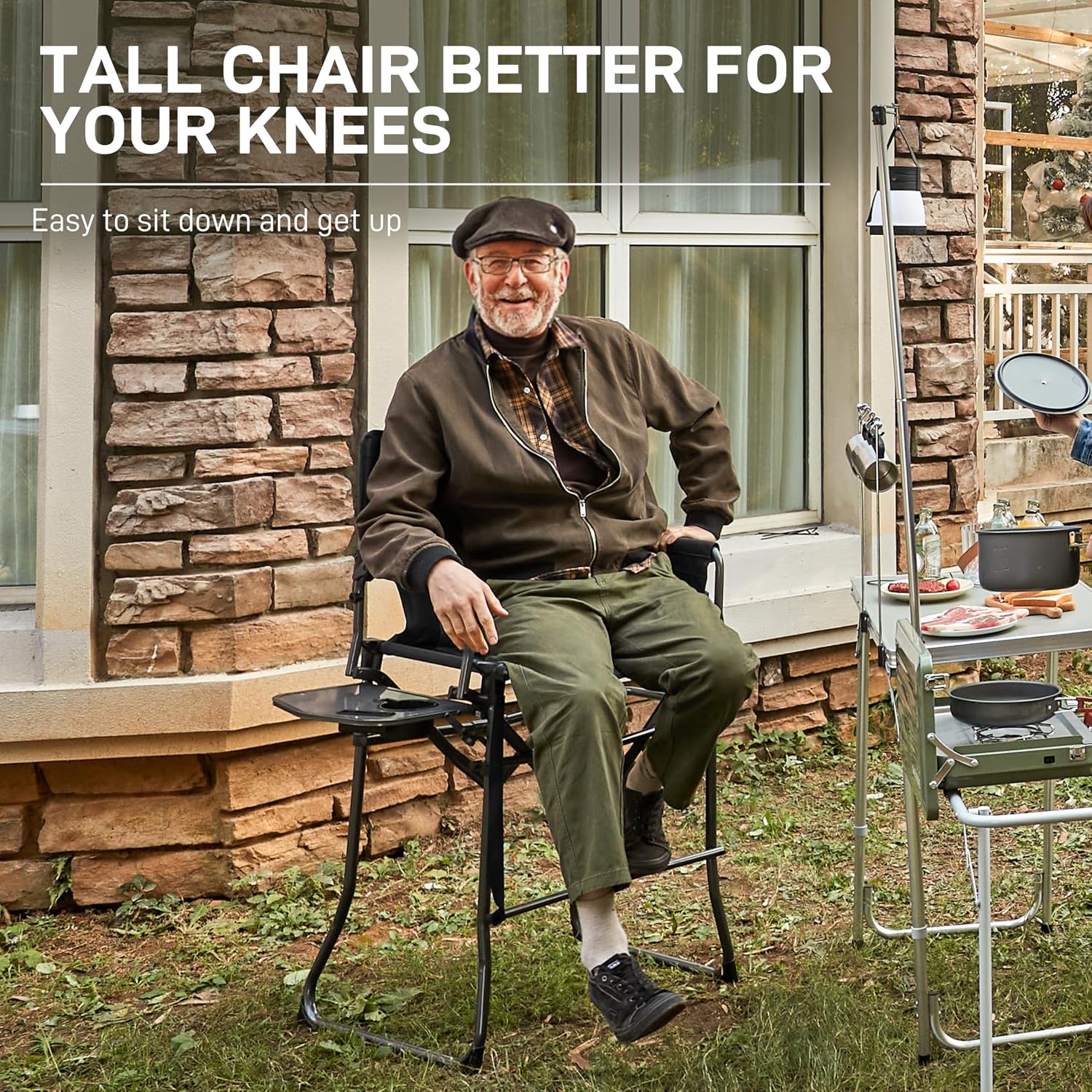 Detalle 2 de EVER ADVANCED EA-DC-1026T Tall Camping Director’s Chair with Side Table