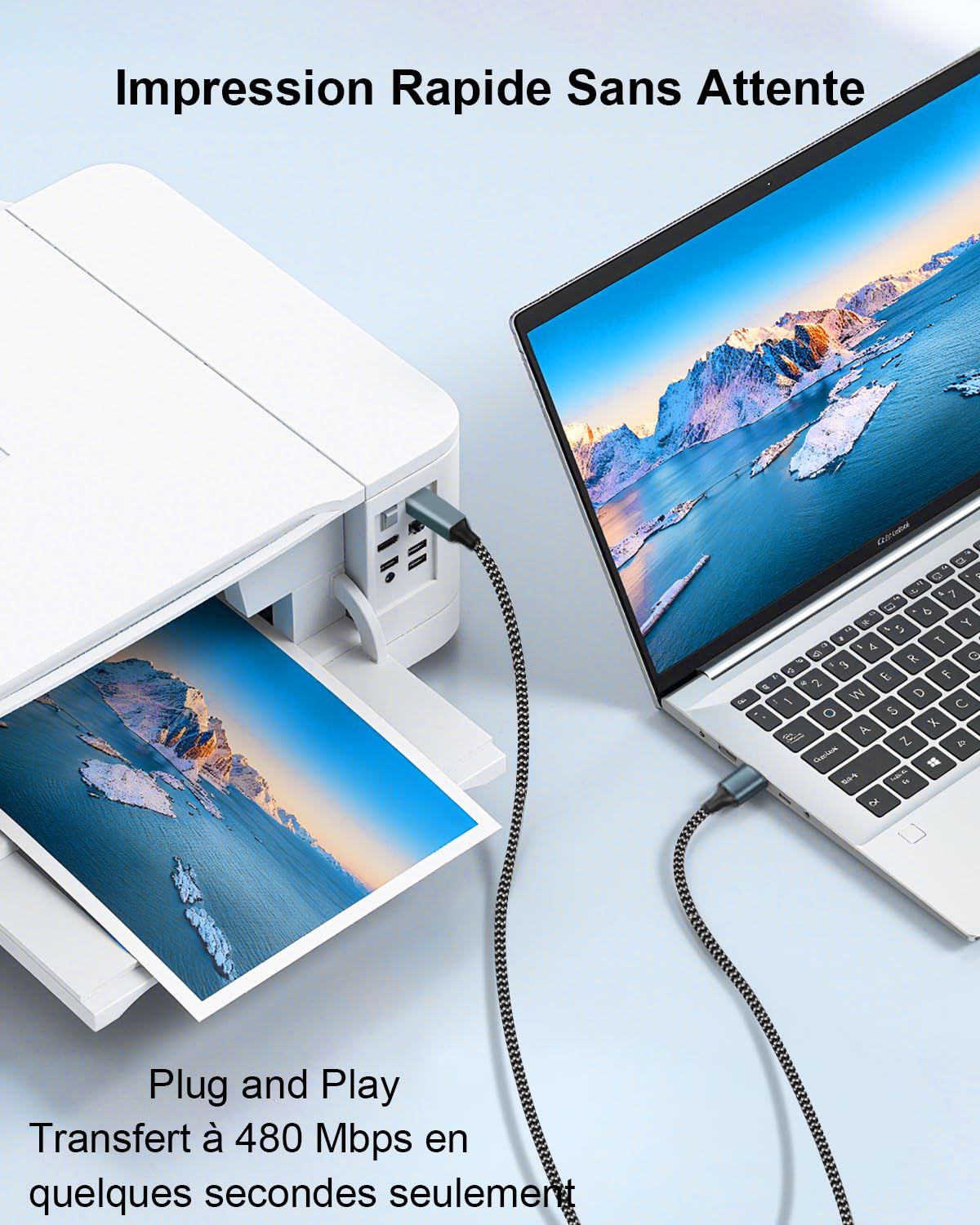 Thumbnail 2 de BLITEZZ BLIT-TYPE-B-3M USB-printerkabel van 3 m met gevlochten nylon