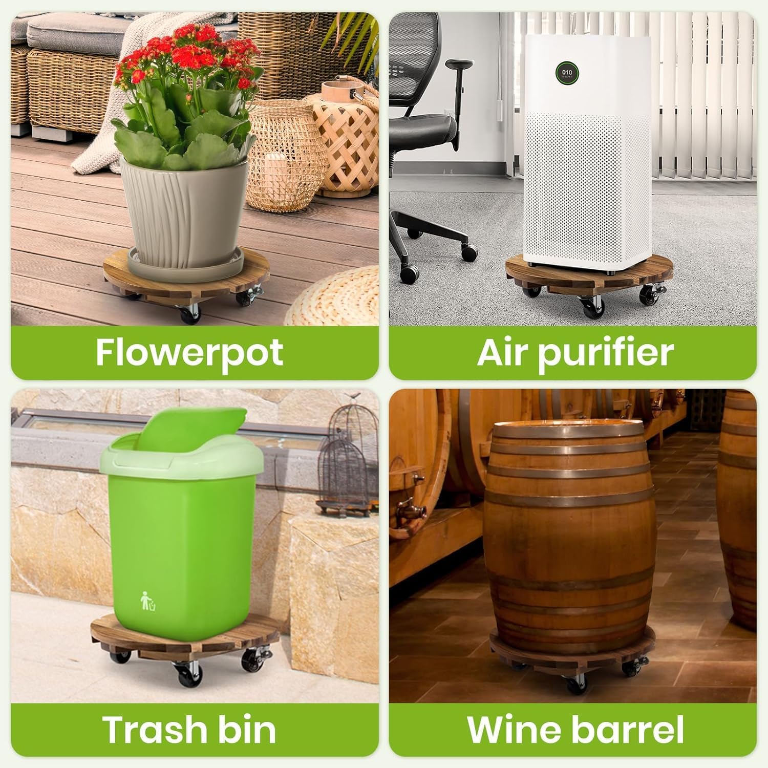 Thumbnail 4 de CHAMSUREUK 2 Pack 12 Inch Wood Plant Caddy with Lockable Wheels