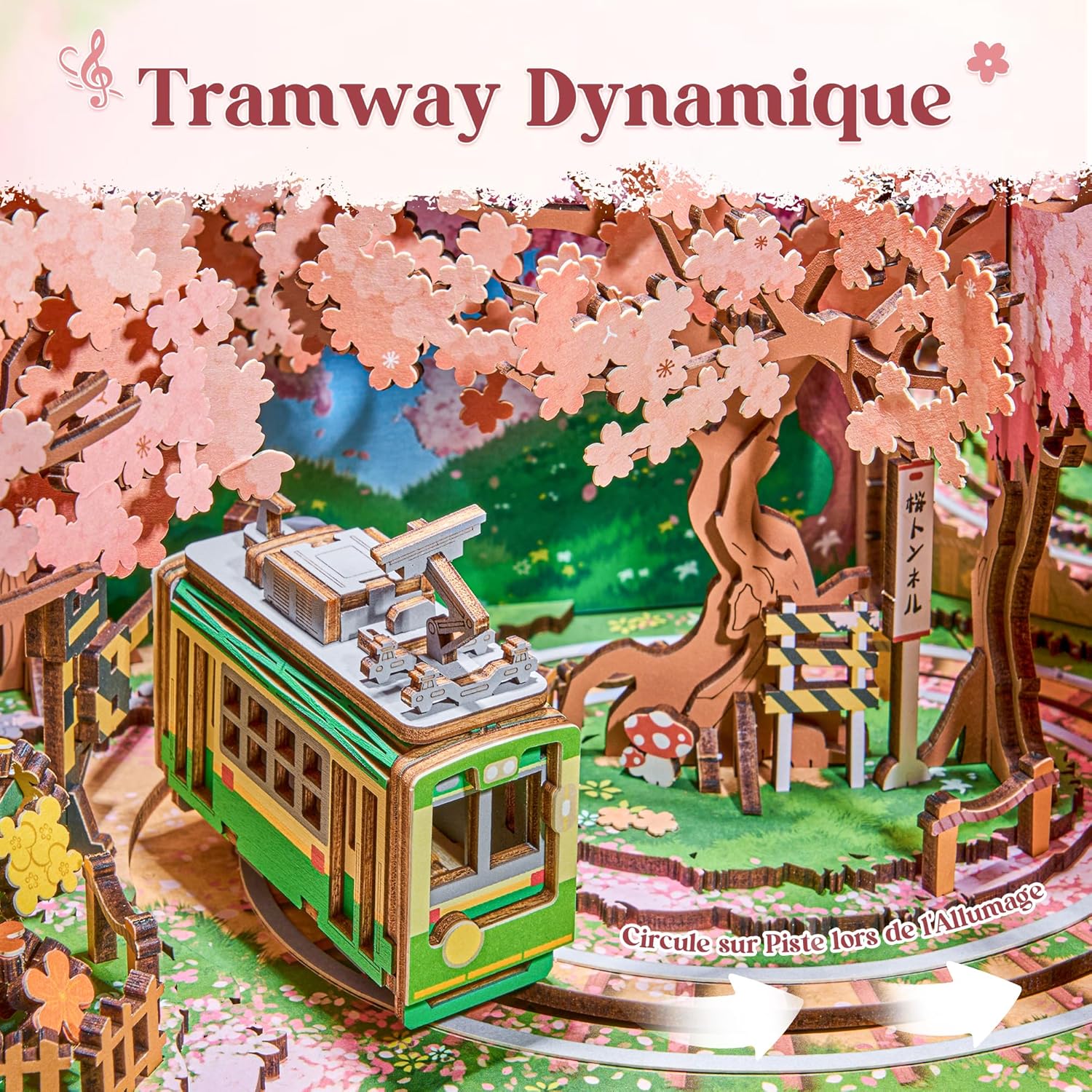 Thumbnail 3 de Rolife Puzzle 3D Anime Sakura Tram – maquette en bois 283 pièces avec tram mobile & LED