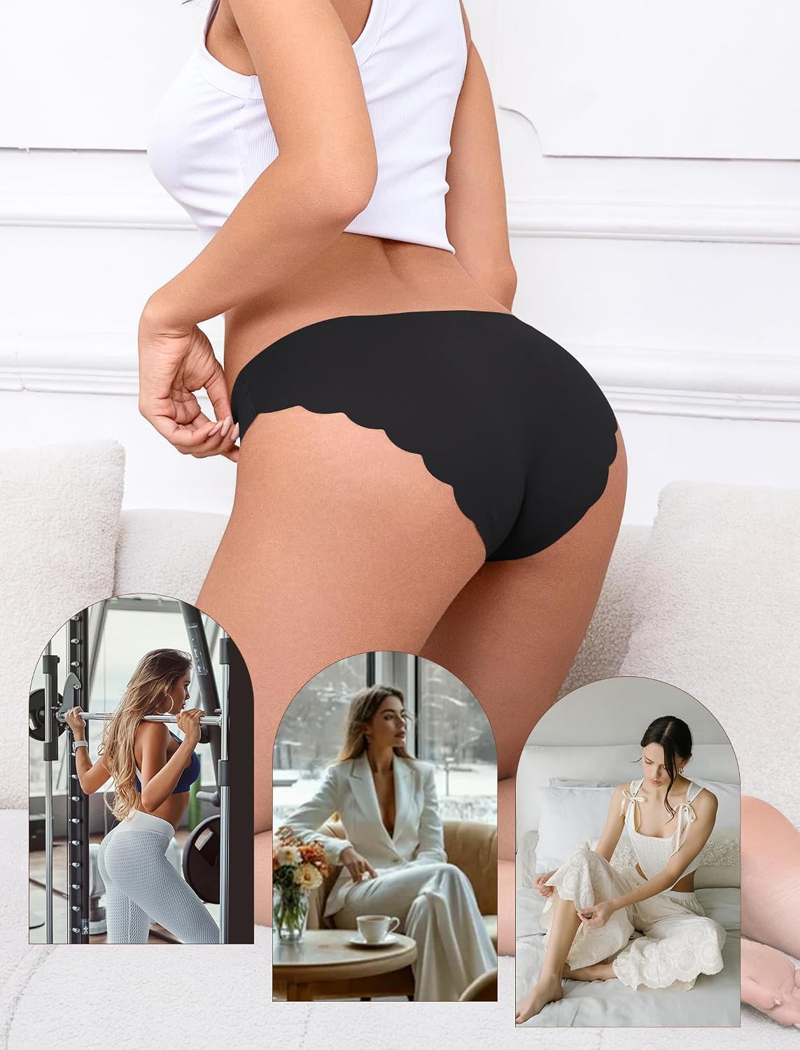 Thumbnail 6 de VOENXE sömlösa bikinitrosor, 5-pack med mjuk känsla och hipstermodell
