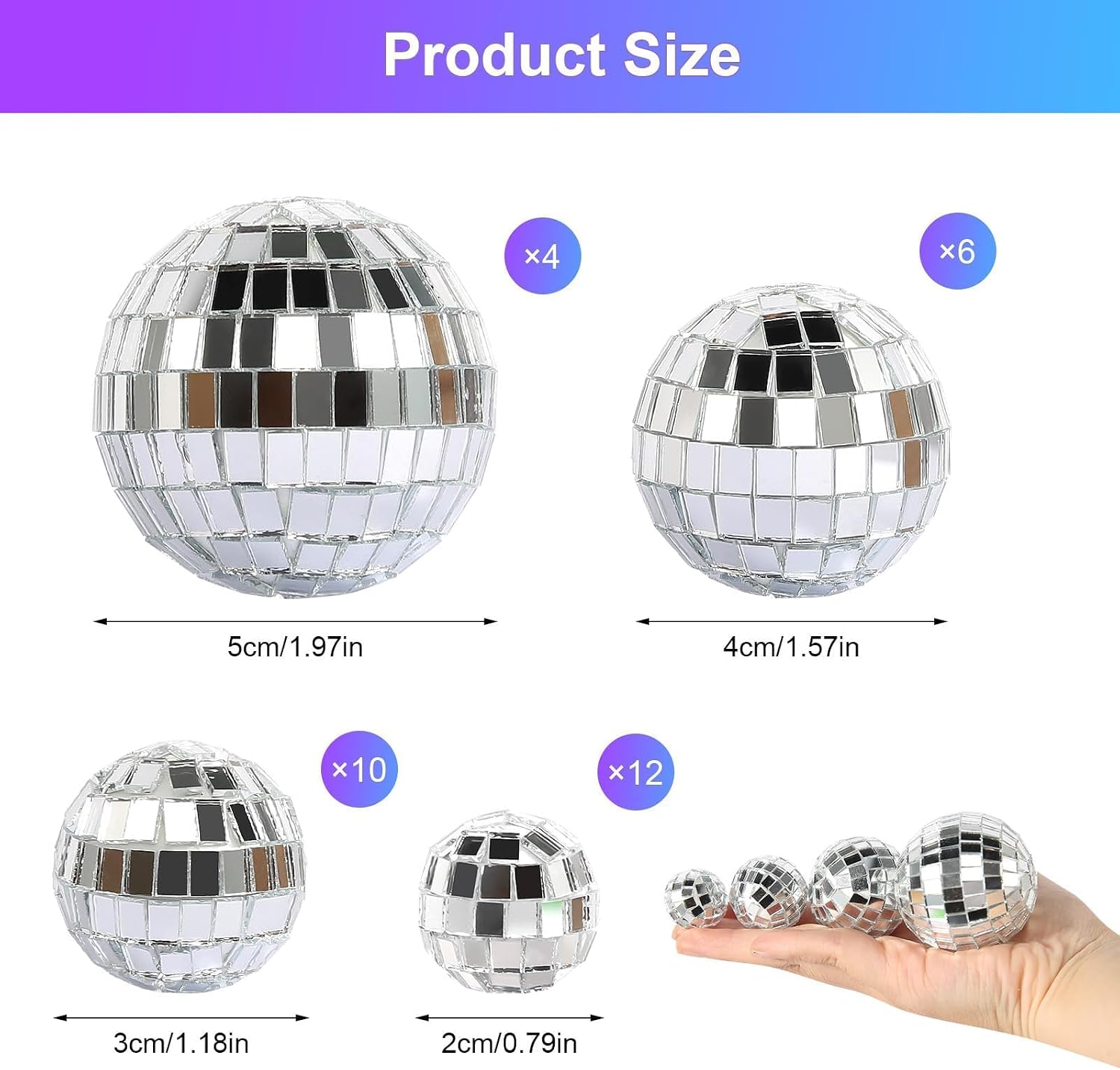 Detalle 2 de prota Mirror Disco Ball: 32 zilveren discoballen in vier formaten